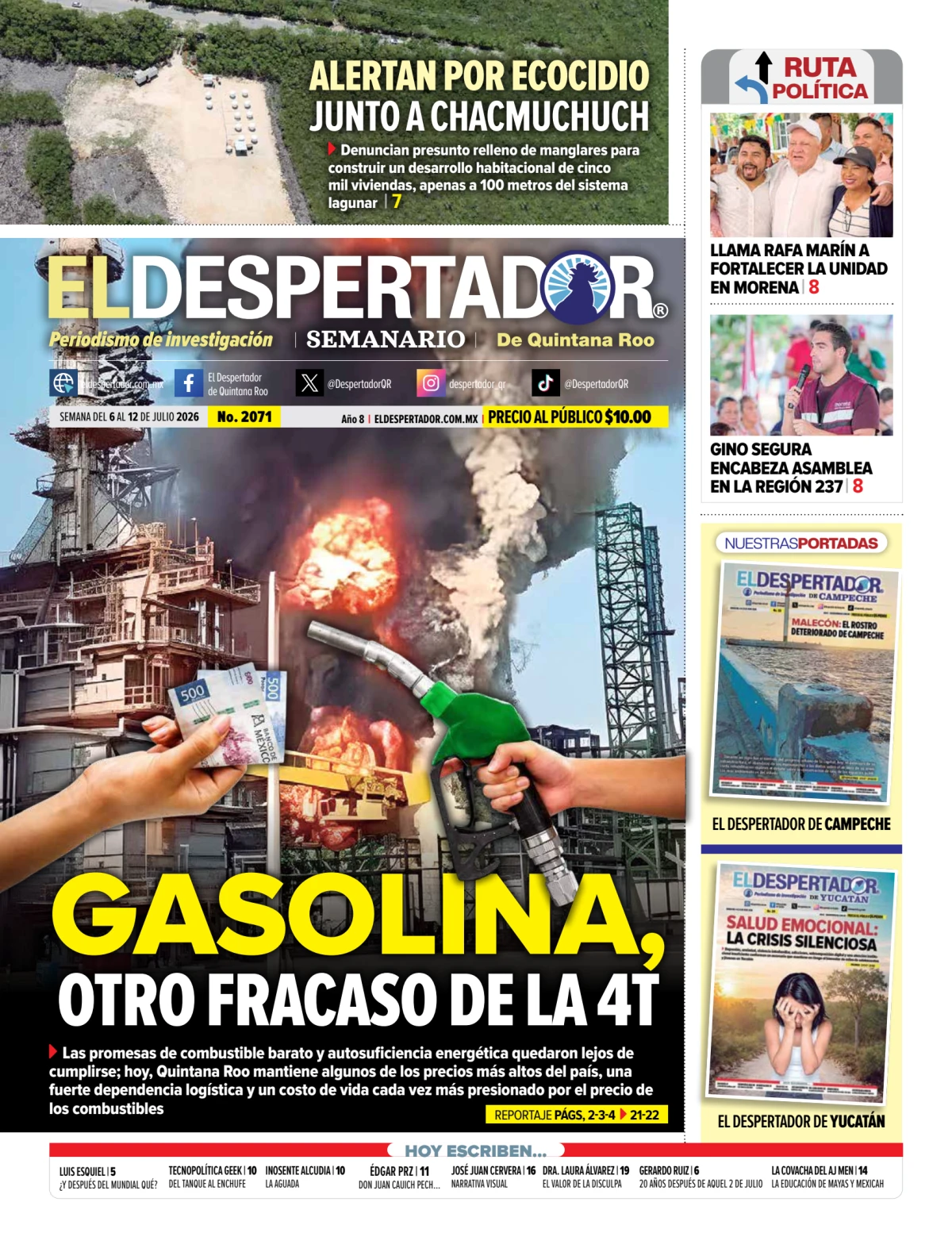 Portada de El Despertador de Quintana Roo del lunes, 6 de julio de 2026