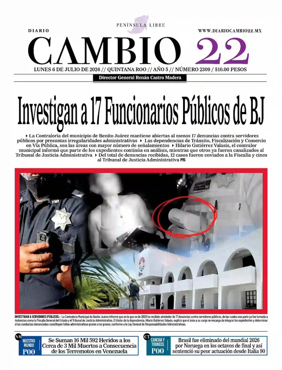 Portada de Diario Cambio 22 (contraportada)