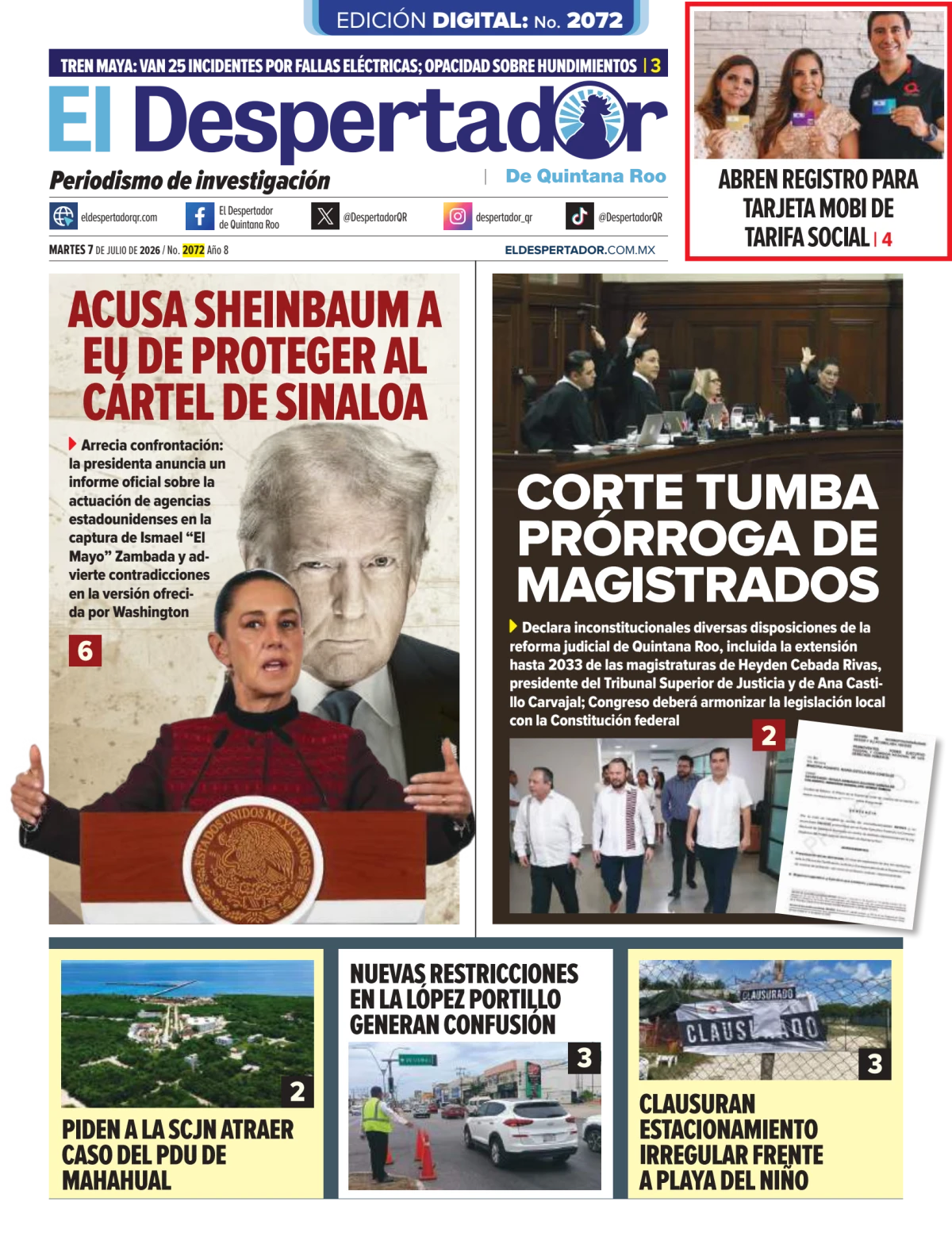 Portada de El Despertador de Quintana Roo del martes, 7 de julio de 2026