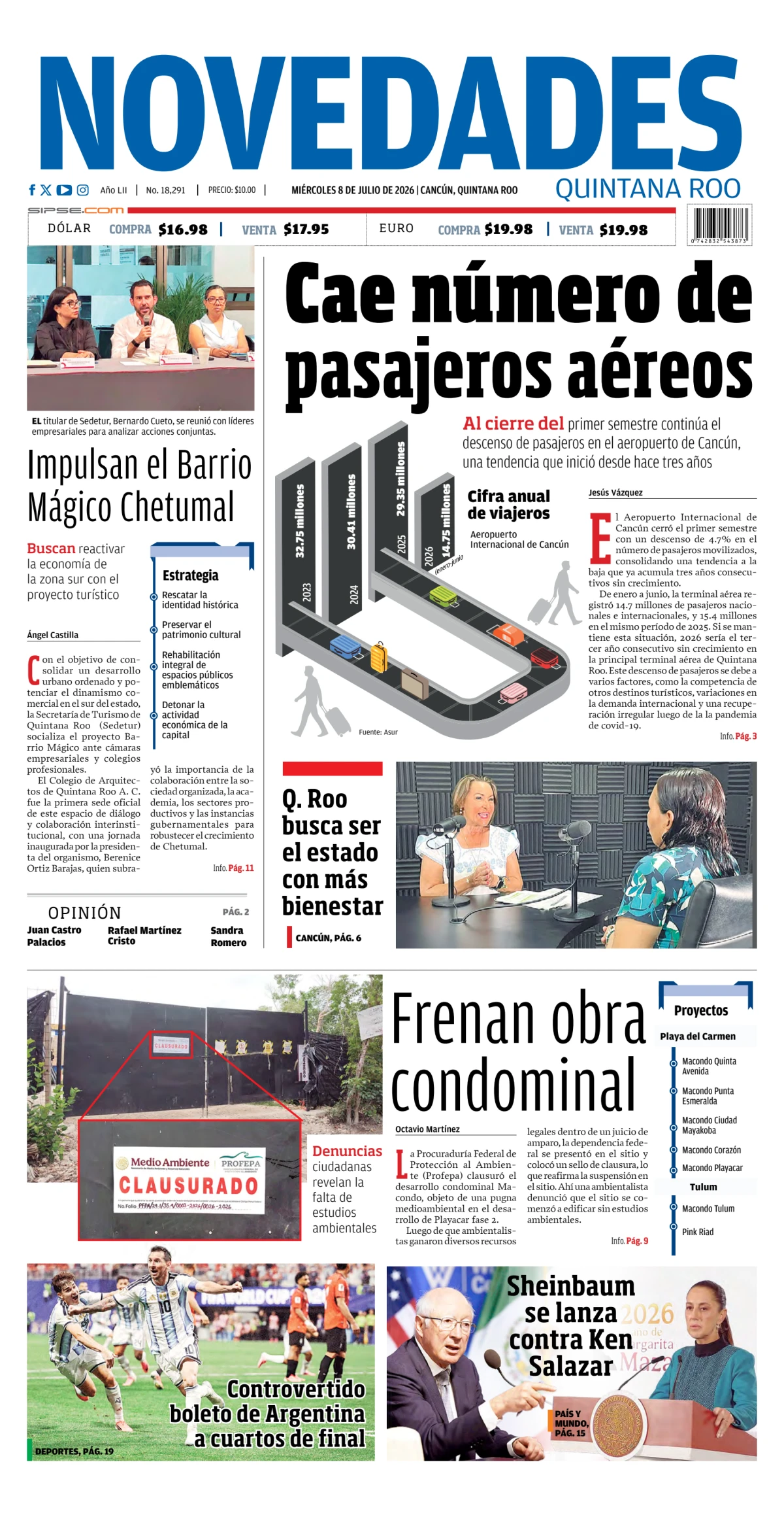 Portada de Novedades Quintana Roo del 2026-07-08