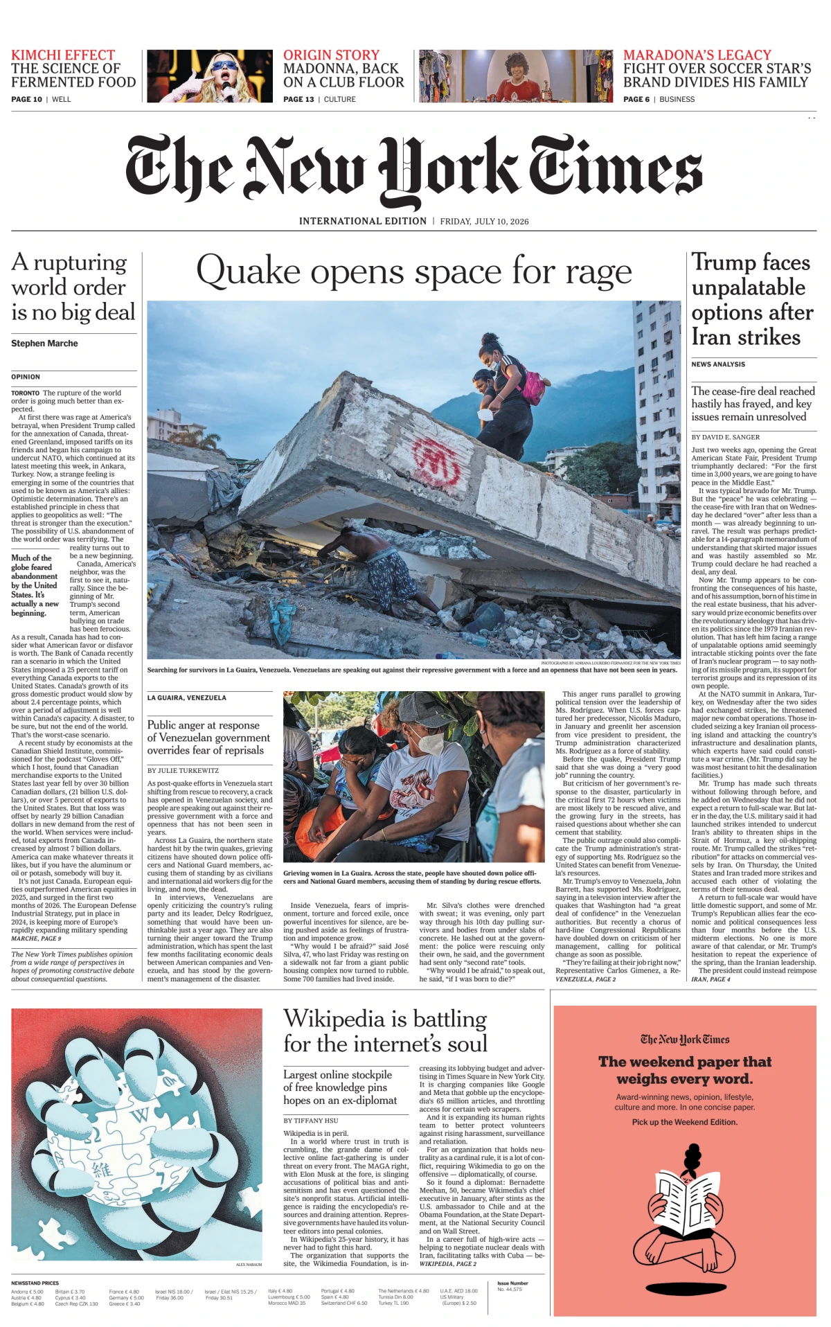 Portada de The New York Times (international)