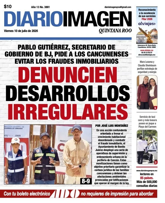 Portada de Diario Imagen Quintana Roo del viernes, 10 de julio de 2026