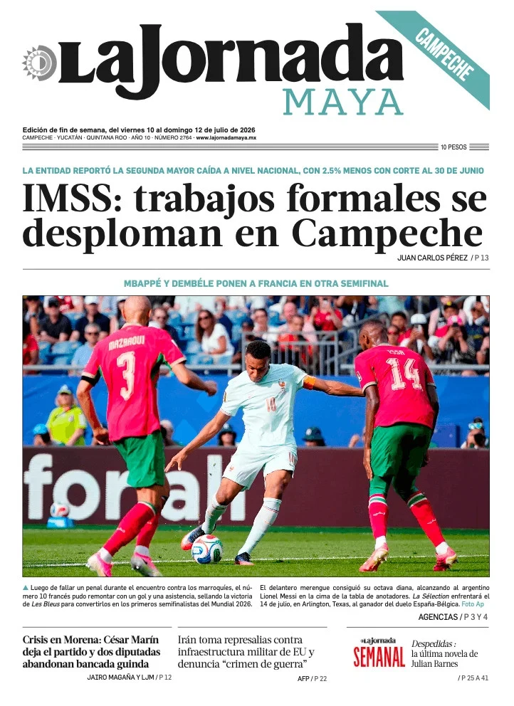 Portada de La Jornada Maya Campeche del viernes, 10 de julio de 2026