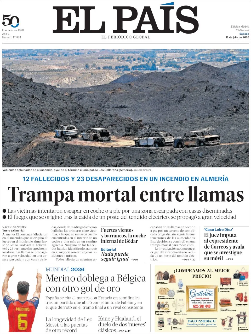 Portada de El Pais del sábado, 11 de julio de 2026