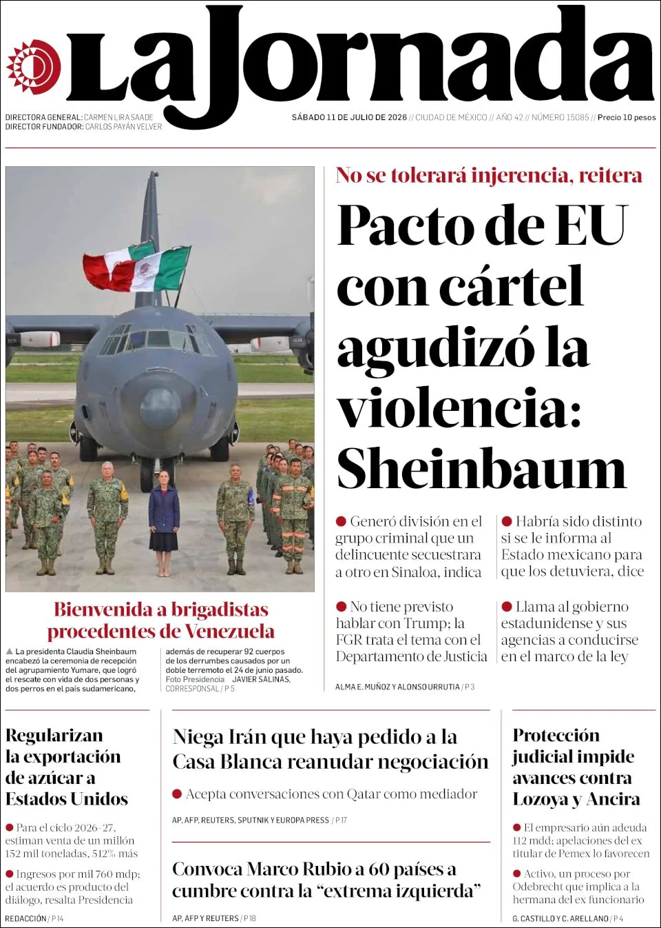 Portada de La Jornada del sábado, 11 de julio de 2026