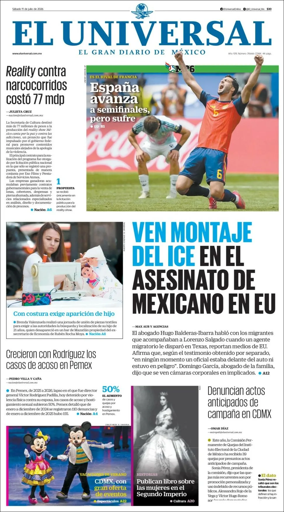 Portada de El Universal