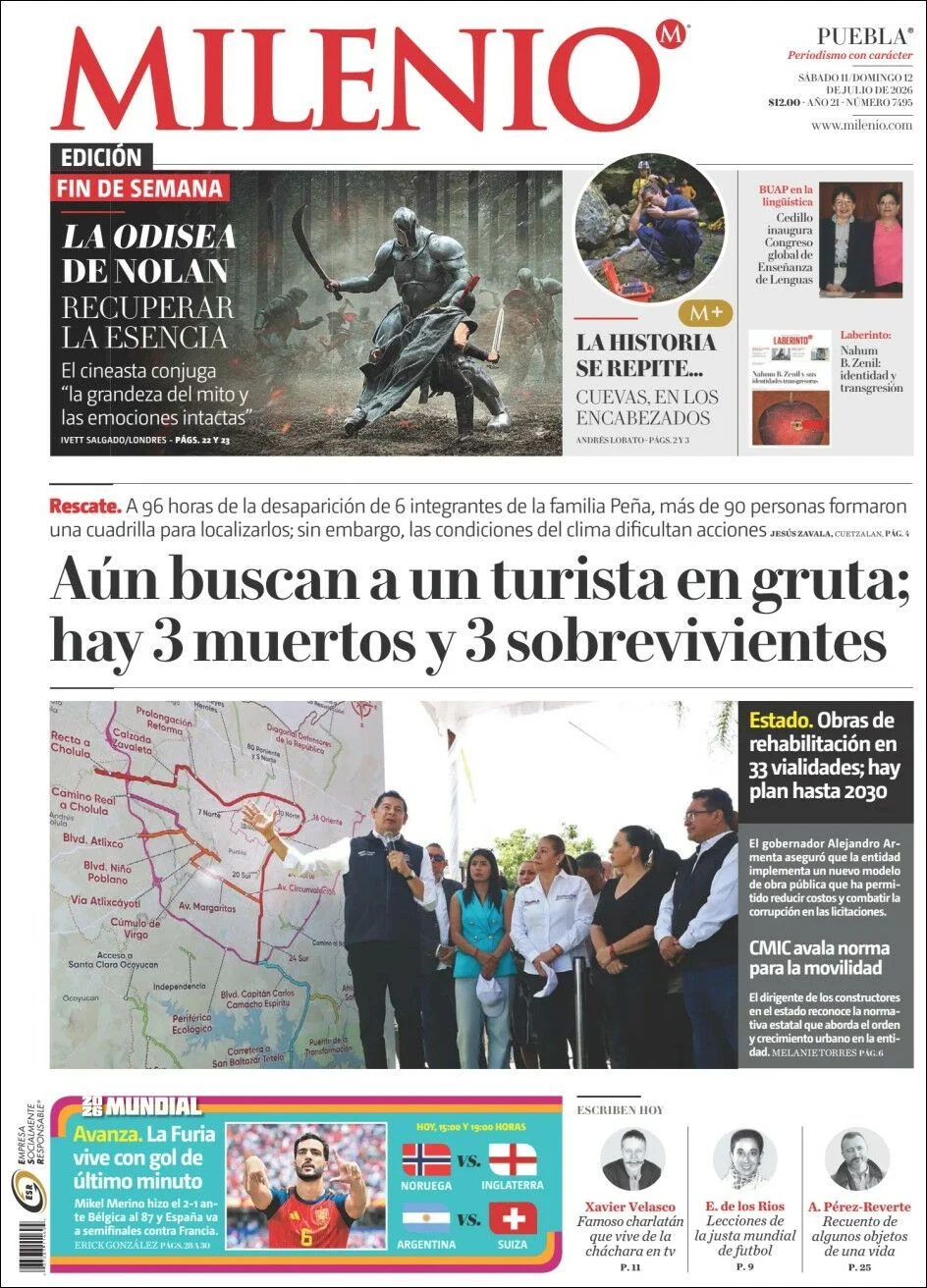Portada de Milenio Puebla del sábado, 11 de julio de 2026