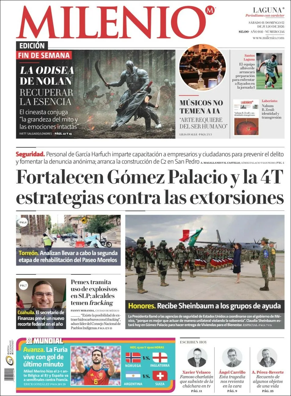 Portada de Milenio Laguna del sábado, 11 de julio de 2026