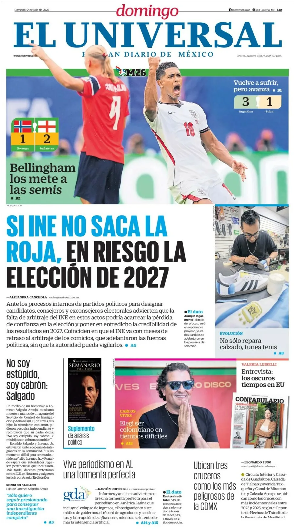 Portada de El Universal