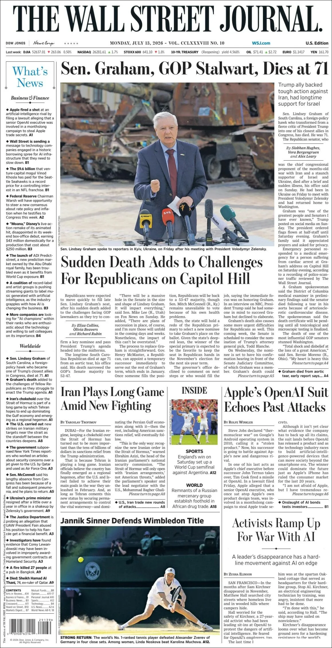 Portada de The Wall Street Journal