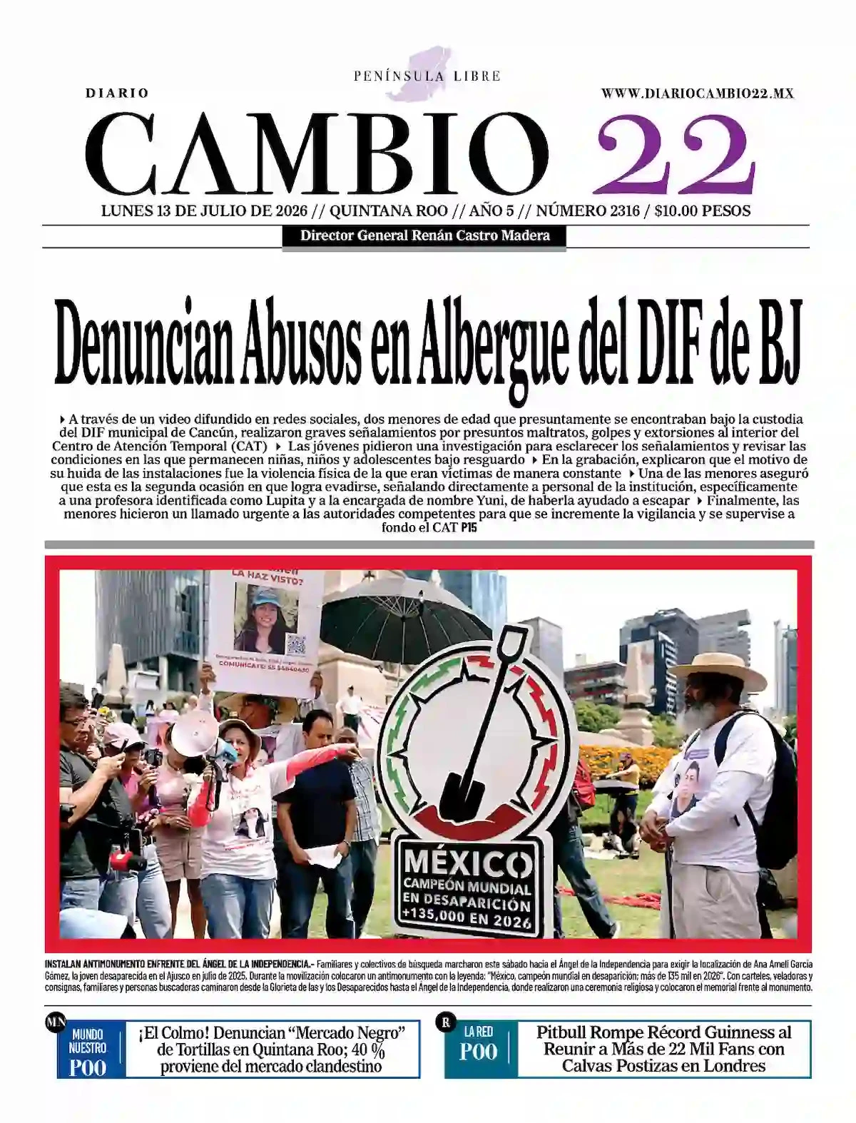 Portada de Diario Cambio 22 (contraportada)