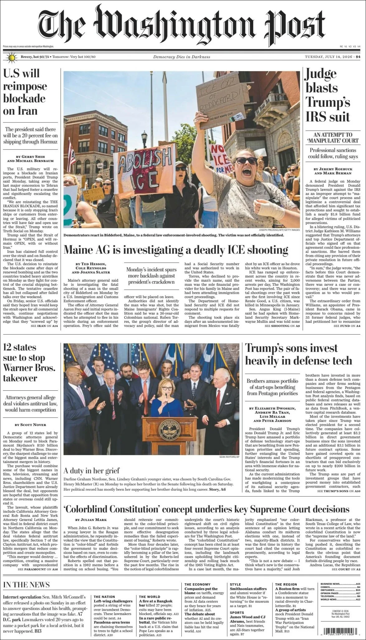 Portada de The Washington Post