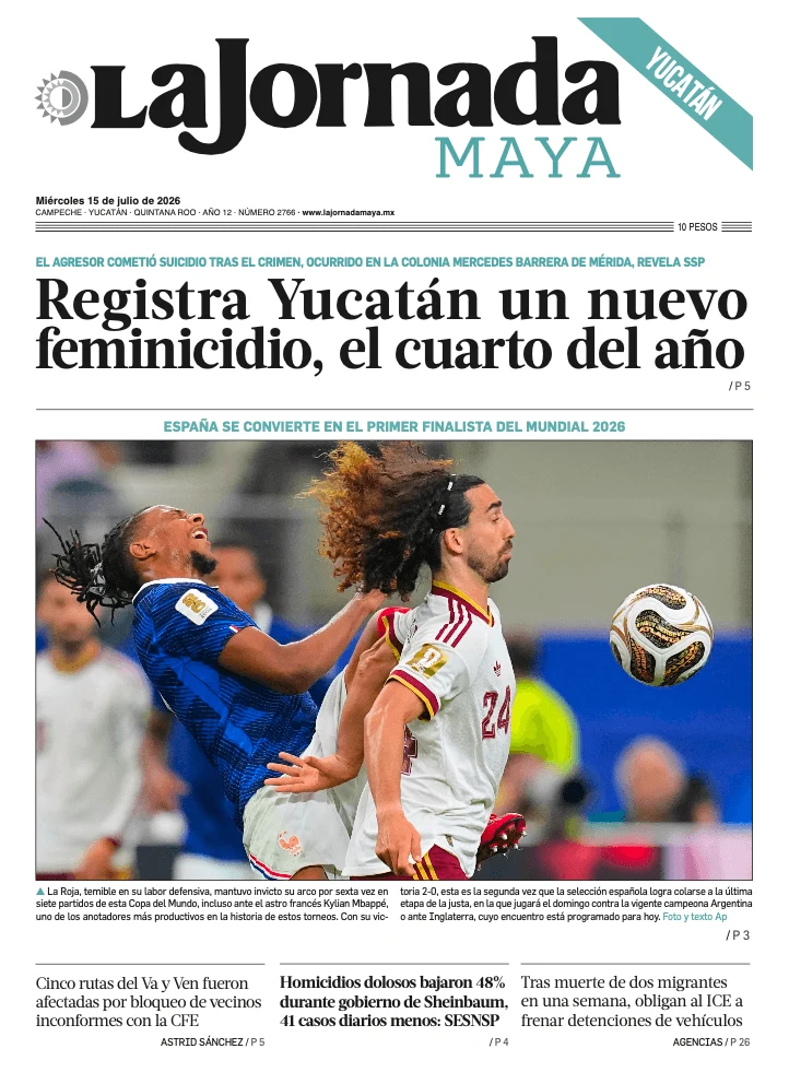 Portada de La Jornada Maya Yucatán del miércoles, 15 de julio de 2026
