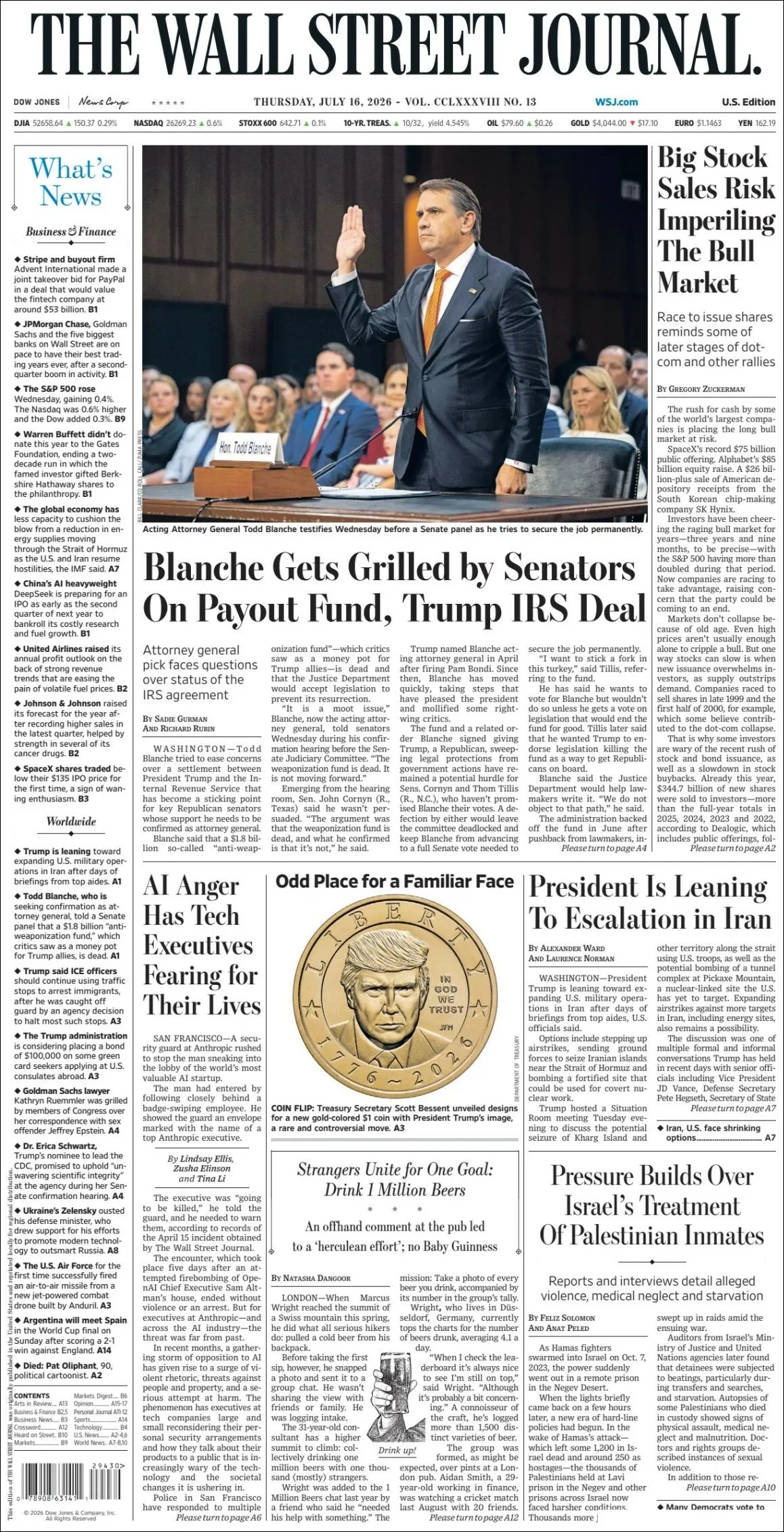 Portada de The Wall Street Journal