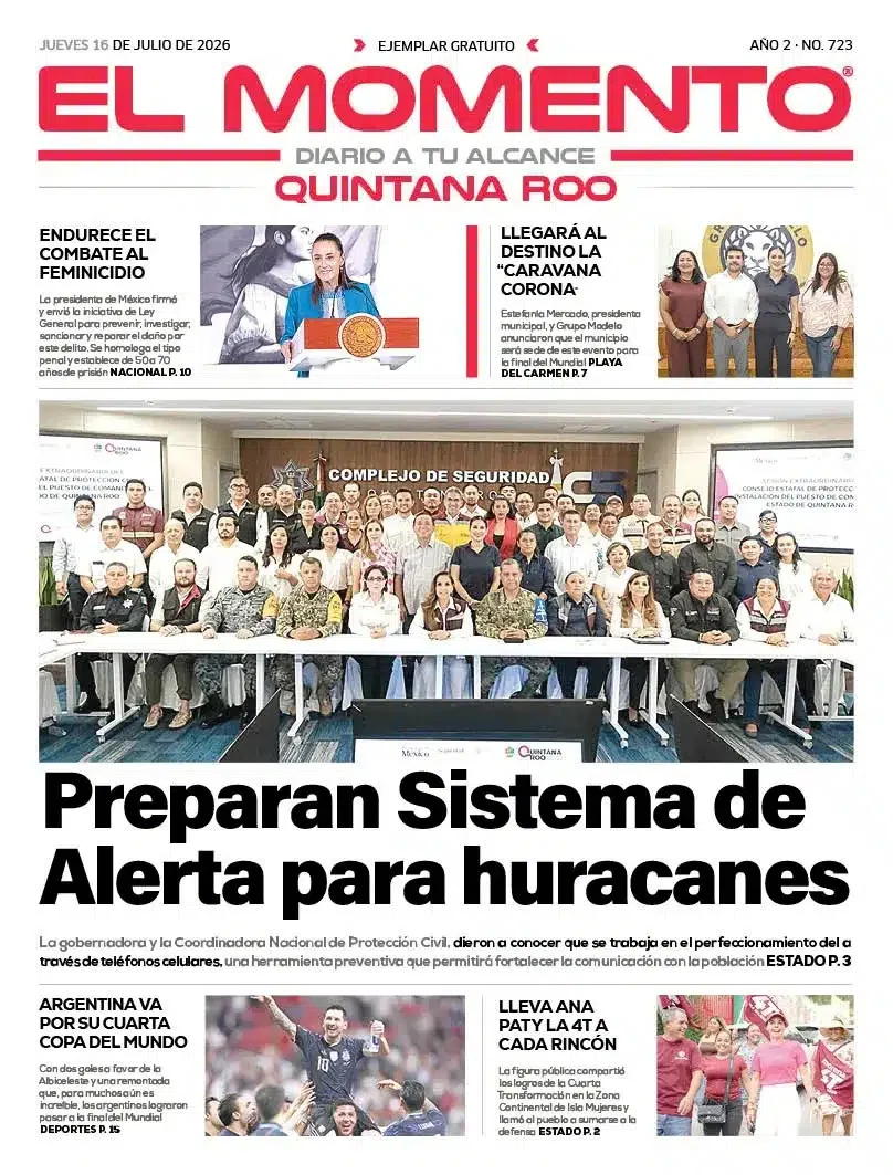 Portada de El Momento Quintana Roo del jueves, 16 de julio de 2026