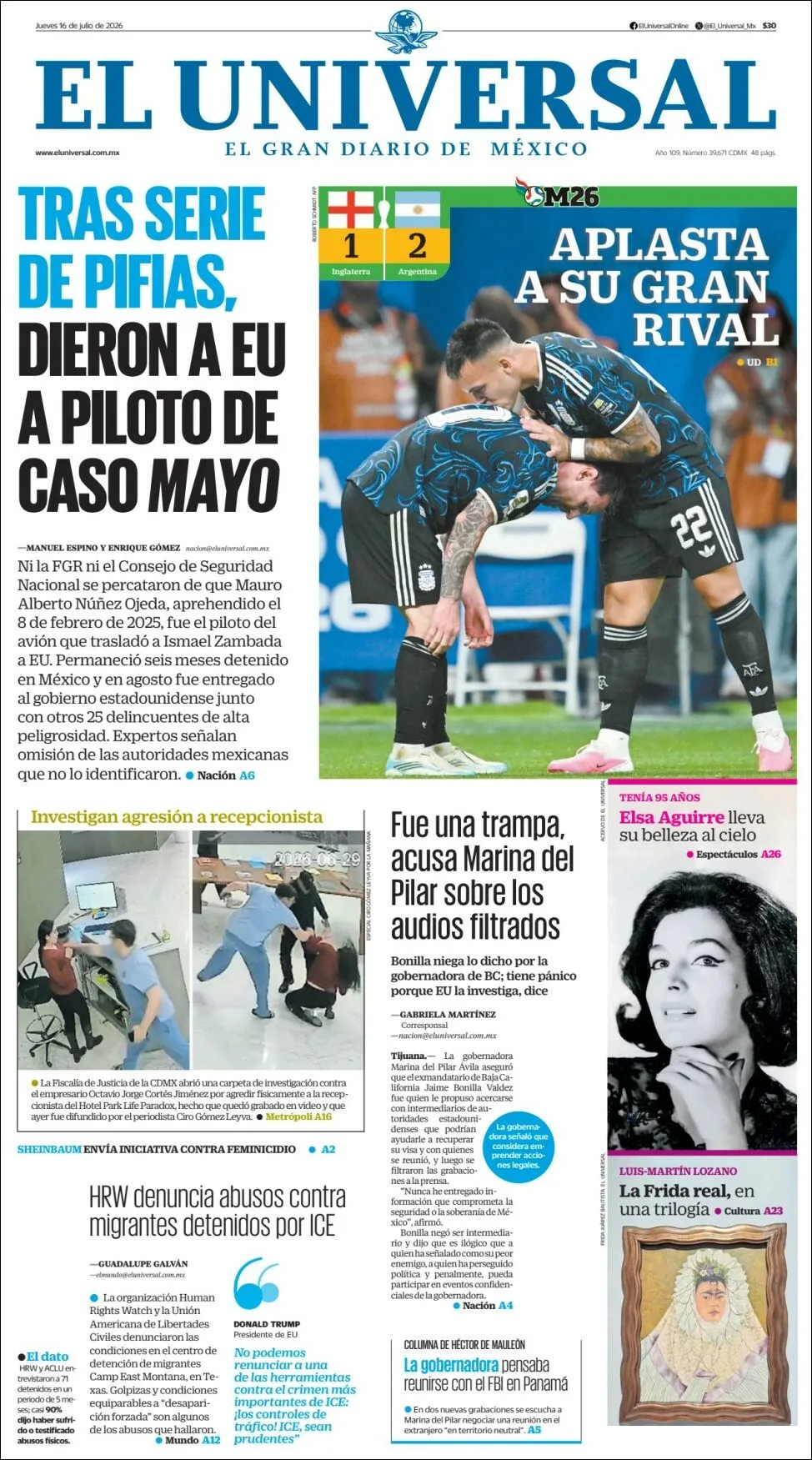 Portada de El Universal