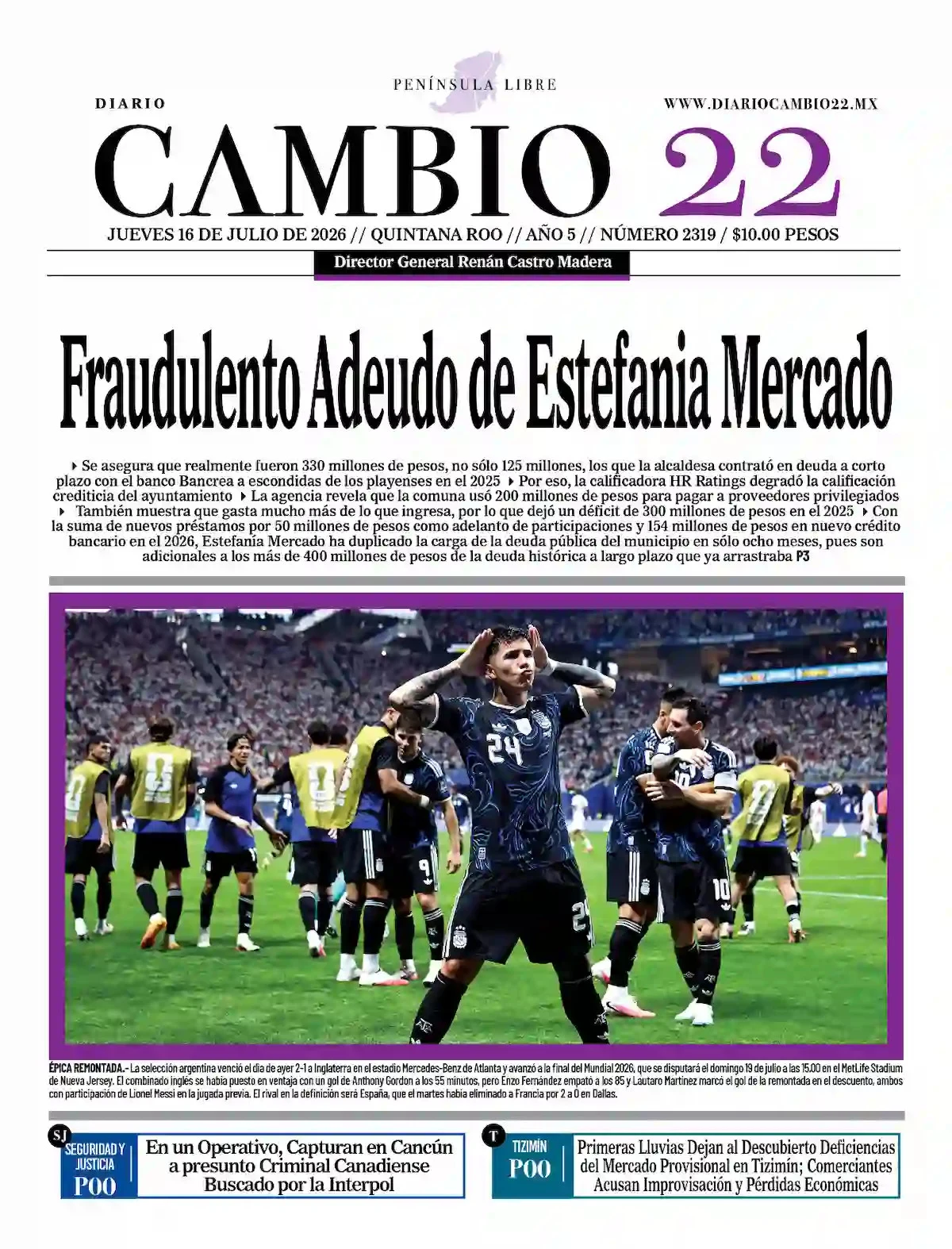 Portada de Diario Cambio 22 (portada)