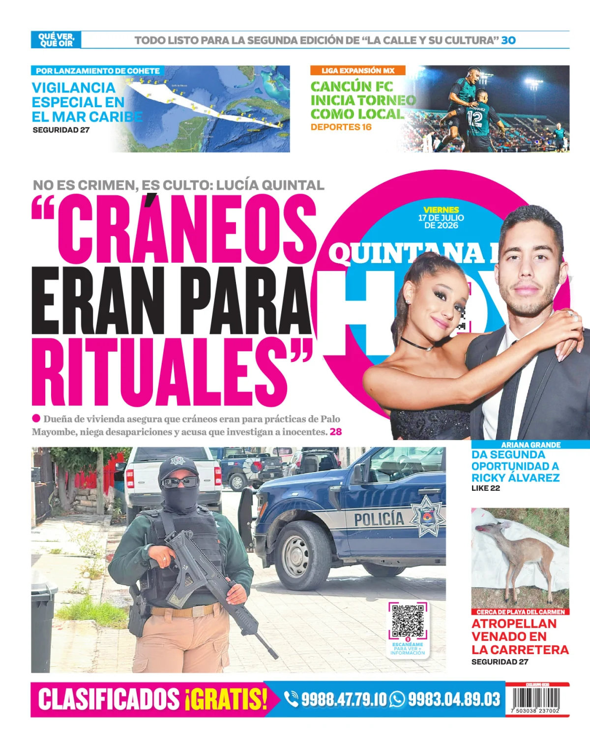 Portada de Quintana Roo Hoy (contraportada)
