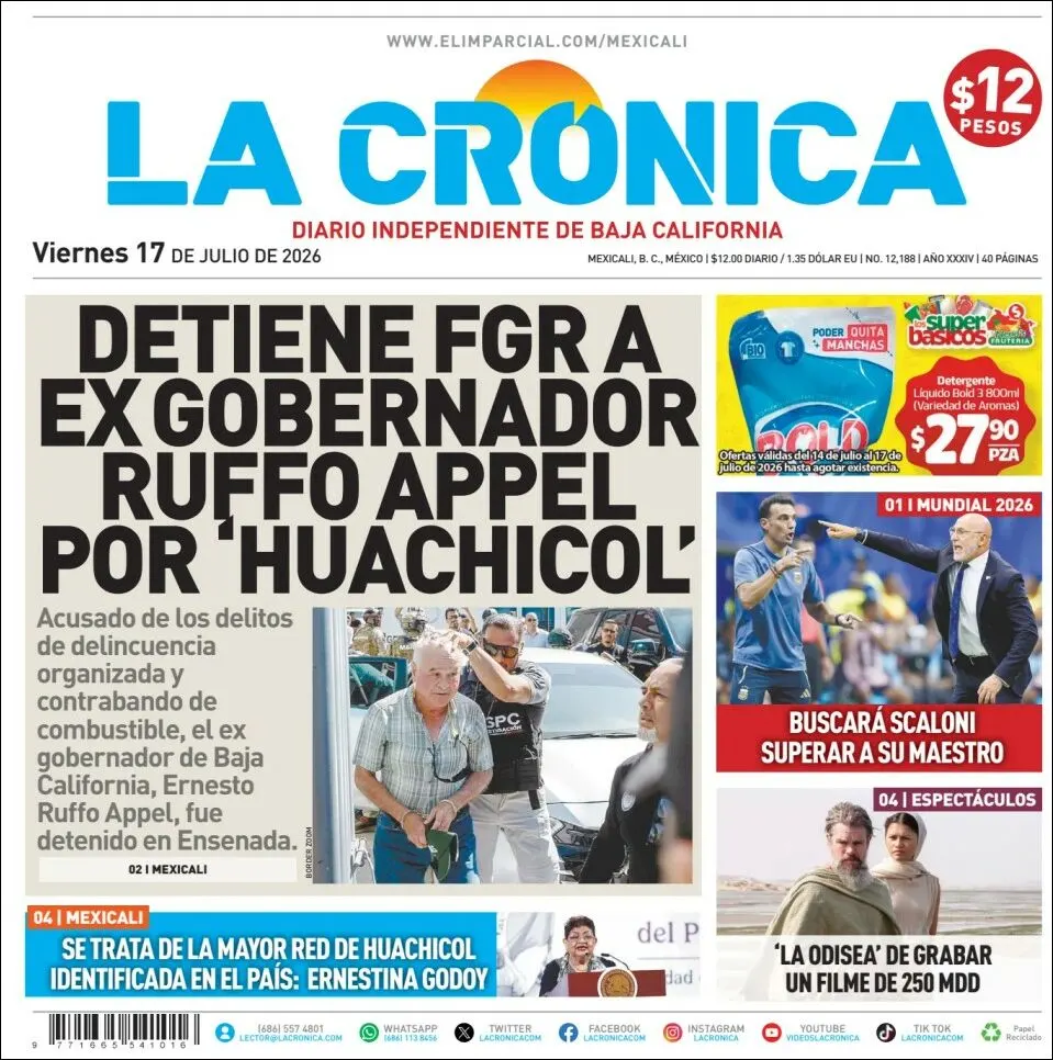 Portada de La Cronica del viernes, 17 de julio de 2026