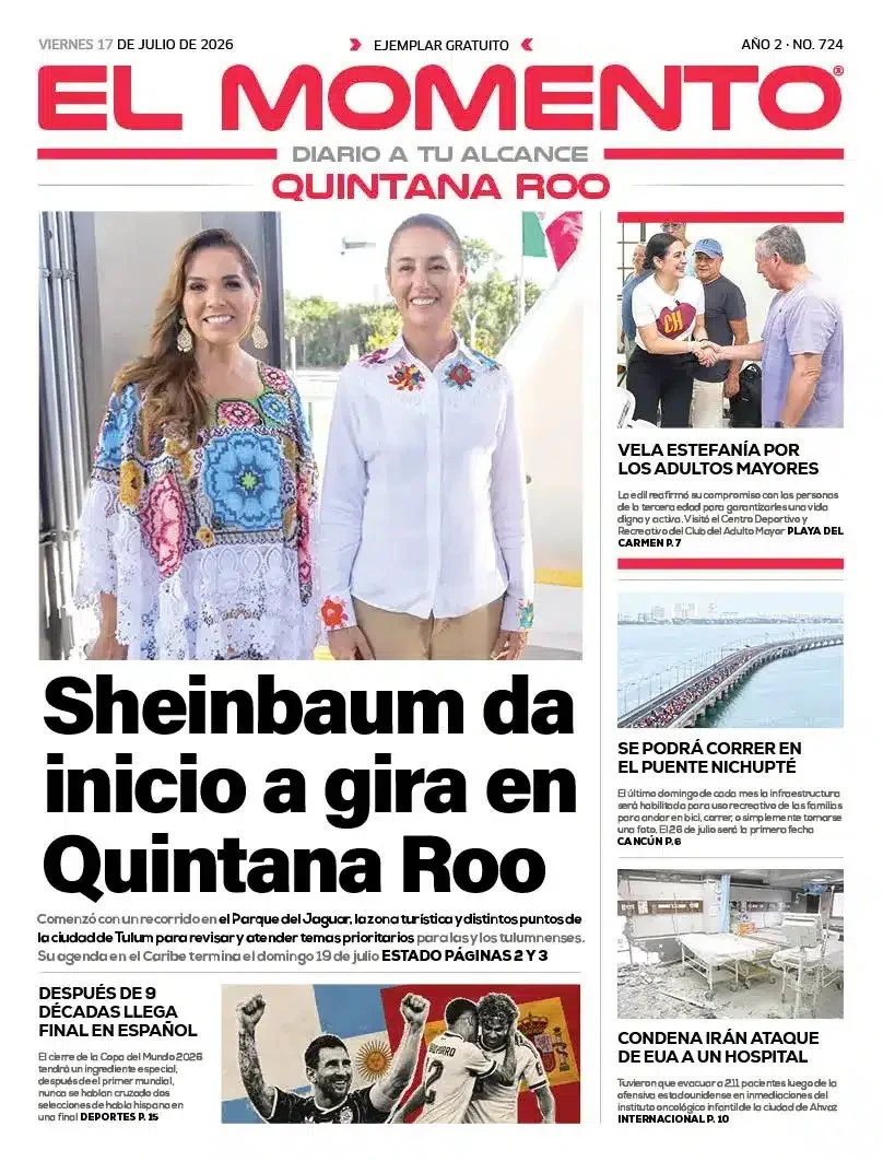 Portada de El Momento Quintana Roo del viernes, 17 de julio de 2026