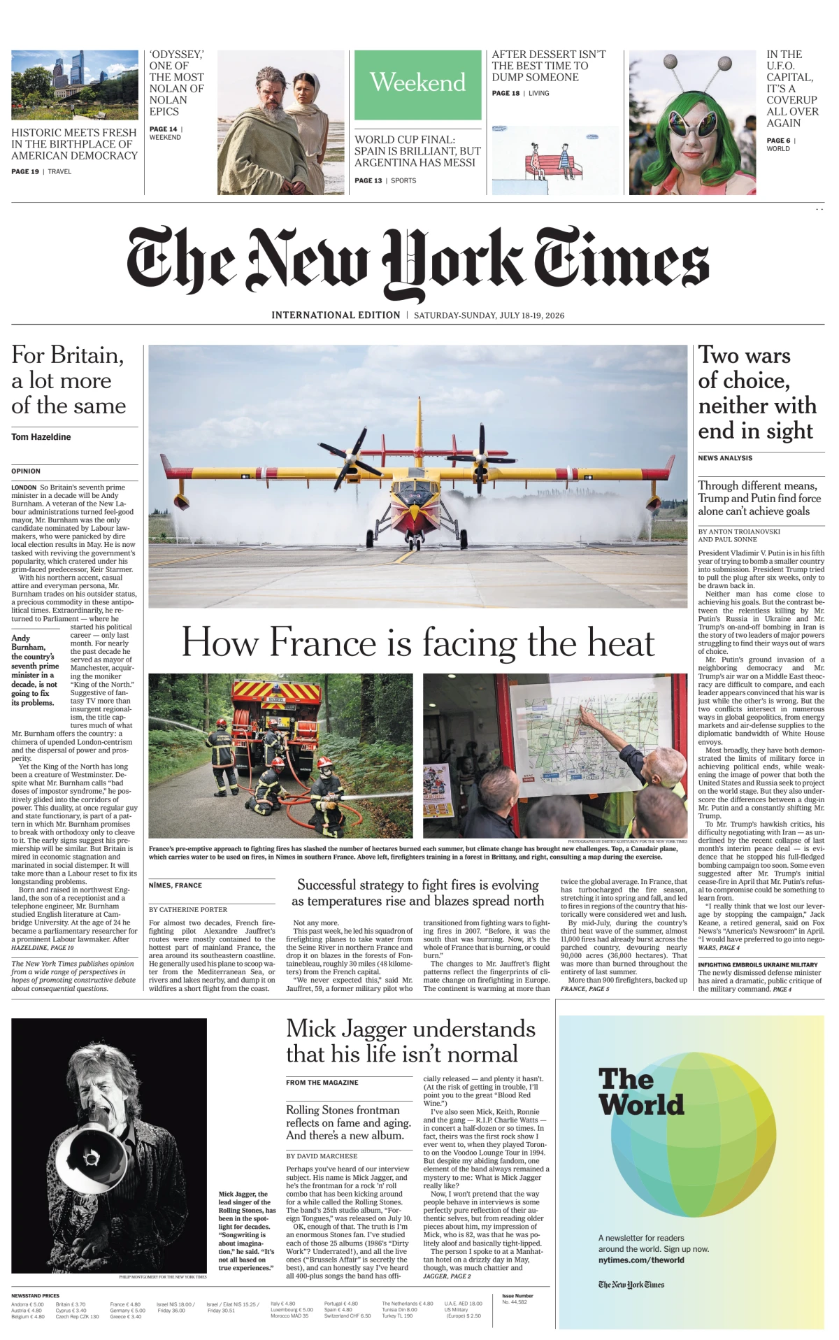 Portada de The New York Times (international) del sábado, 18 de julio de 2026