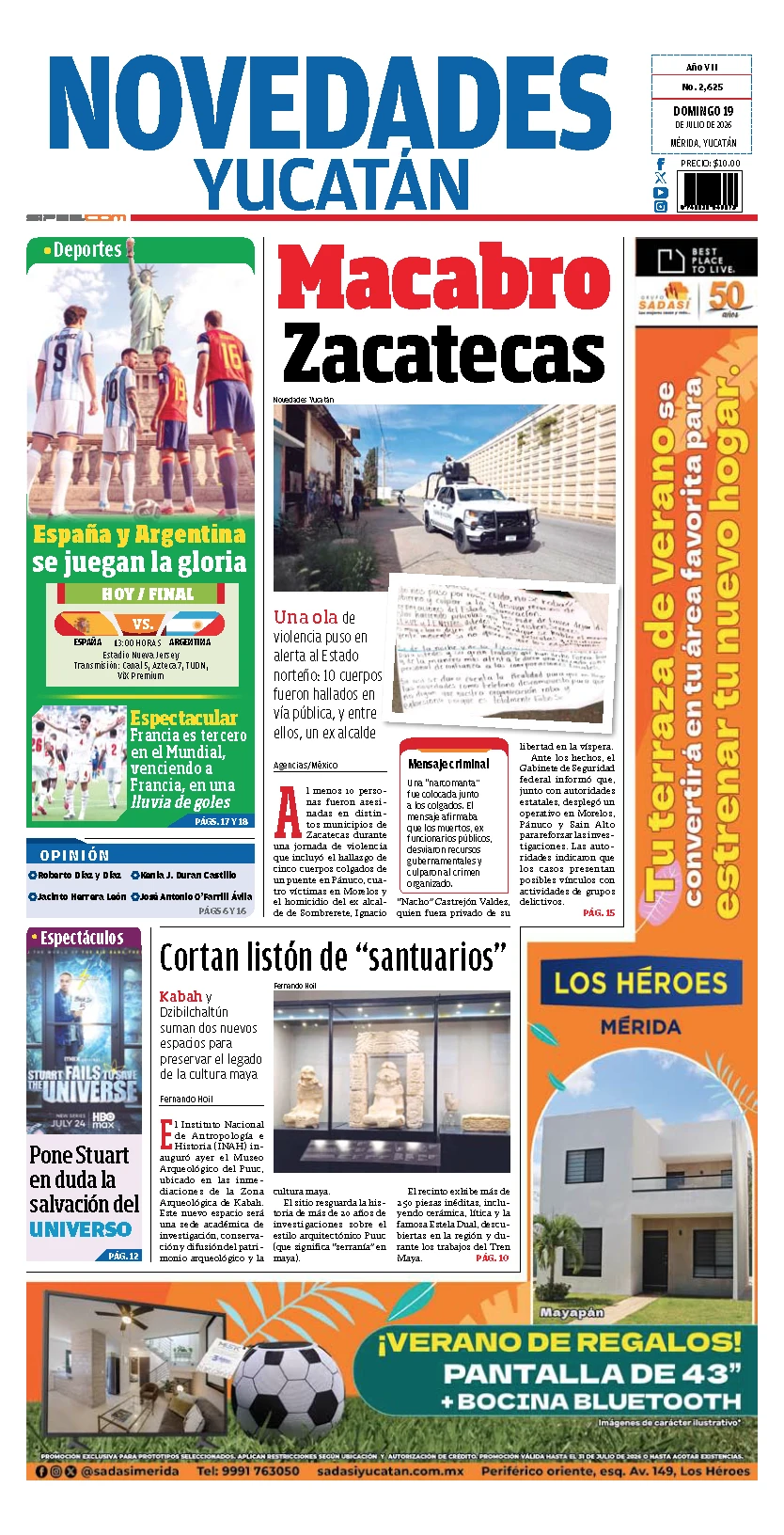 Portada de Novedades Yucatan