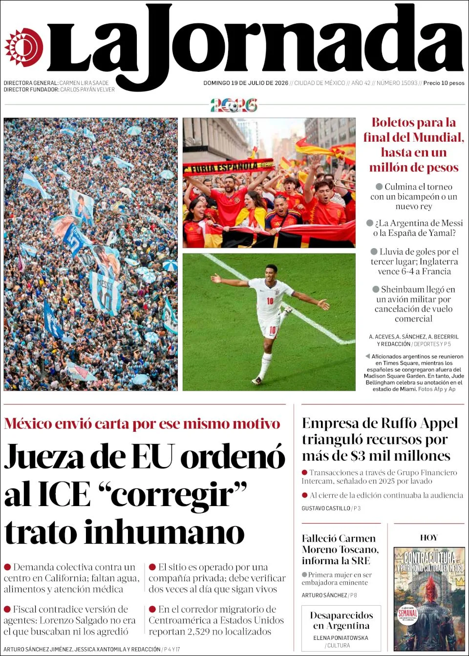 Portada de La Jornada