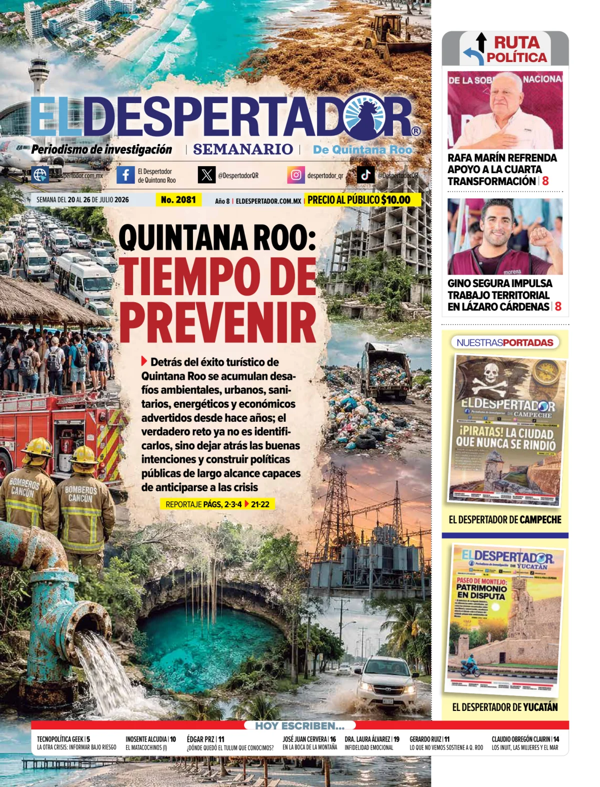 Portada de El Despertador de Quintana Roo del lunes, 20 de julio de 2026