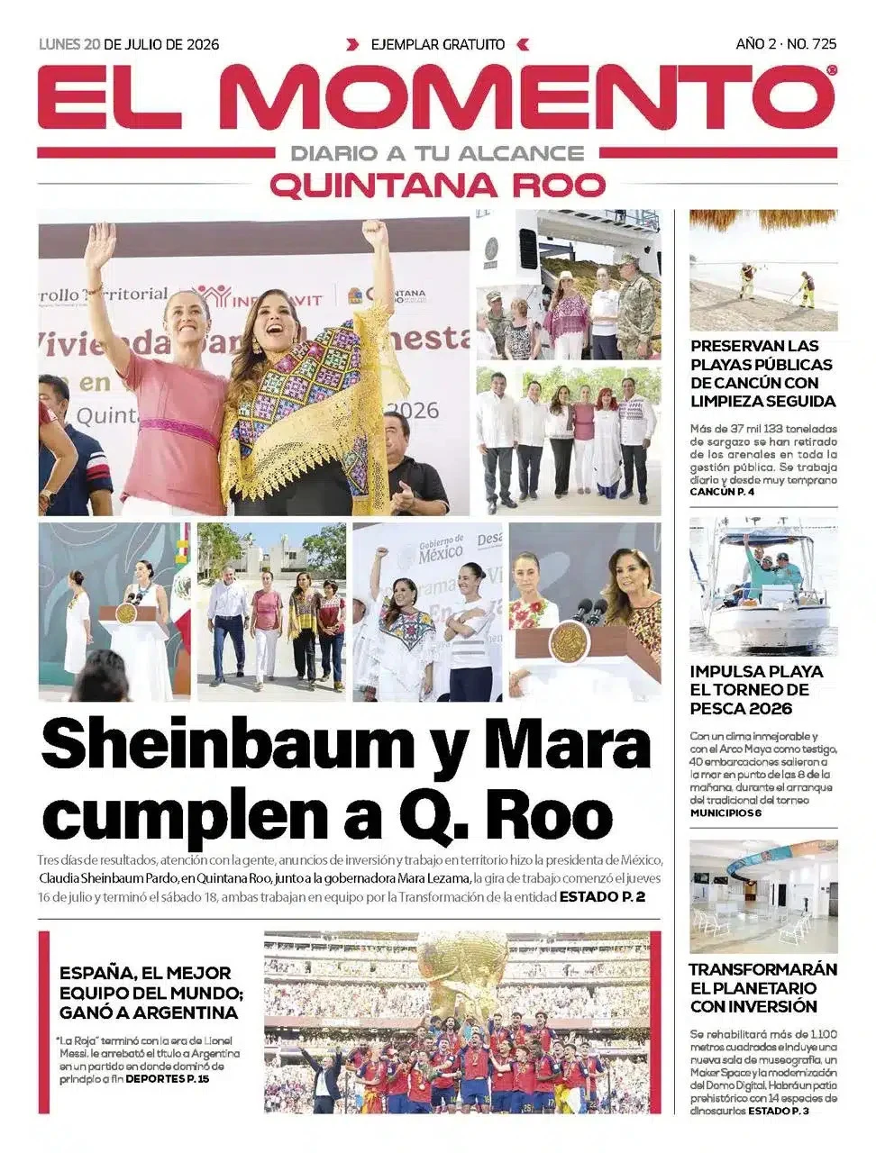 Portada de El Momento Quintana Roo del lunes, 20 de julio de 2026