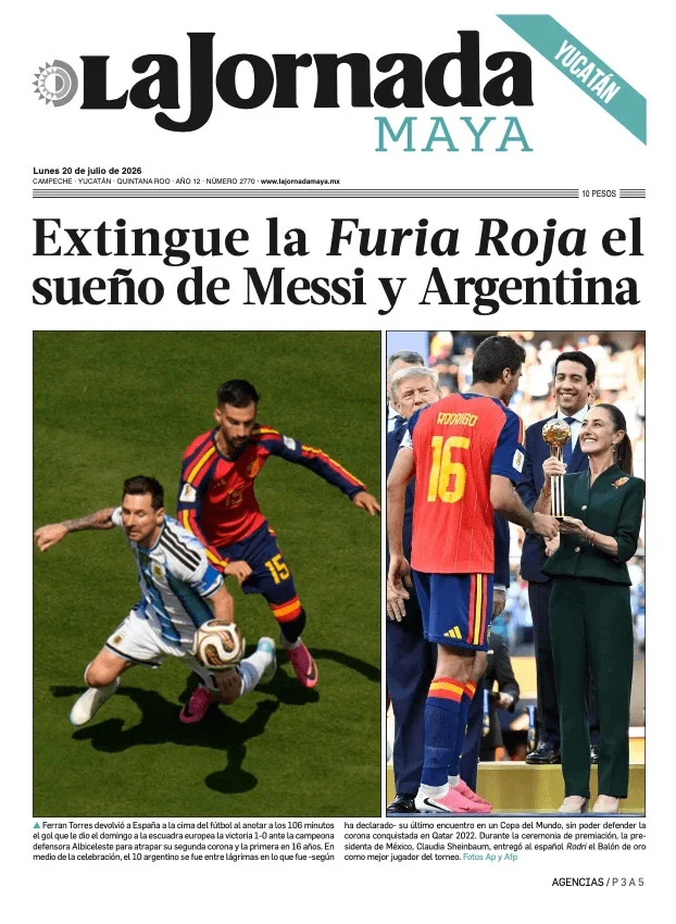 Portada de La Jornada Maya Yucatán del lunes, 20 de julio de 2026
