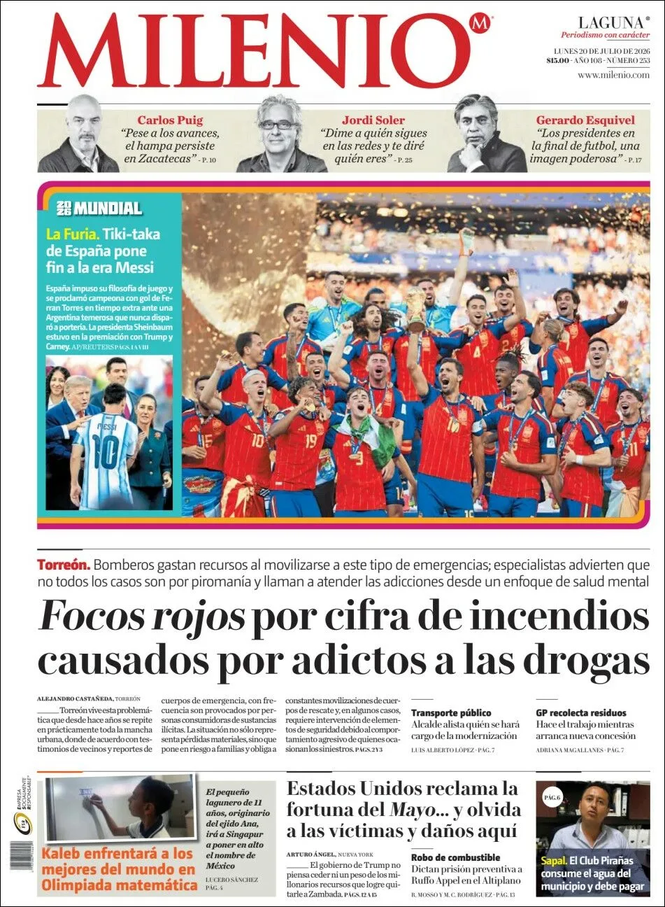 Portada de Milenio Laguna del lunes, 20 de julio de 2026