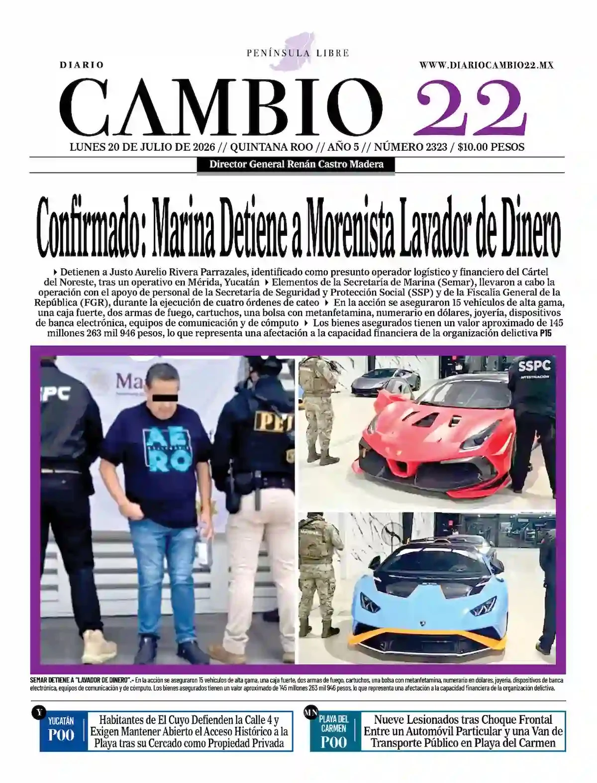 Portada de Diario Cambio 22 (contraportada) del lunes, 20 de julio de 2026