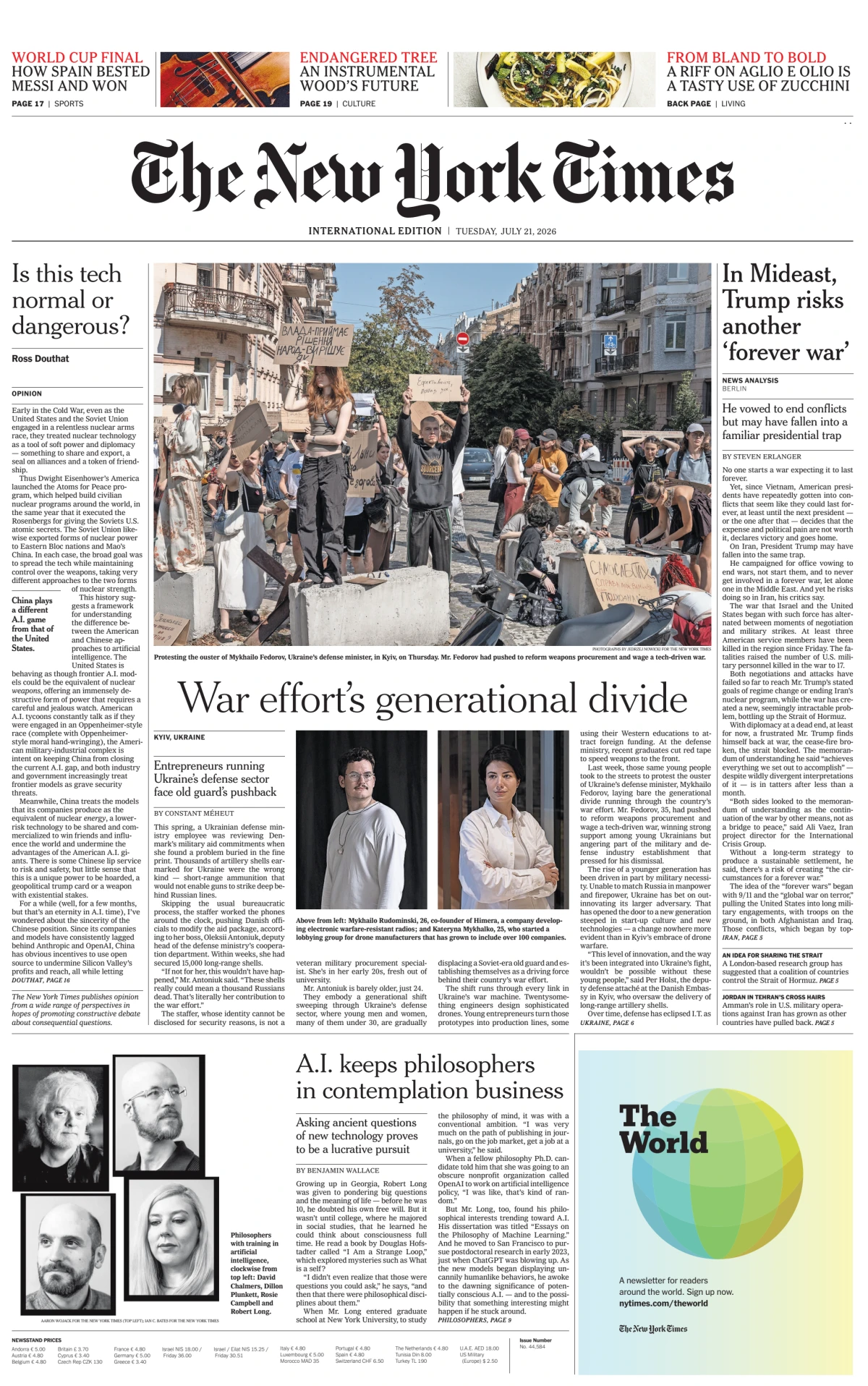 Portada de The New York Times (international) del martes, 21 de julio de 2026