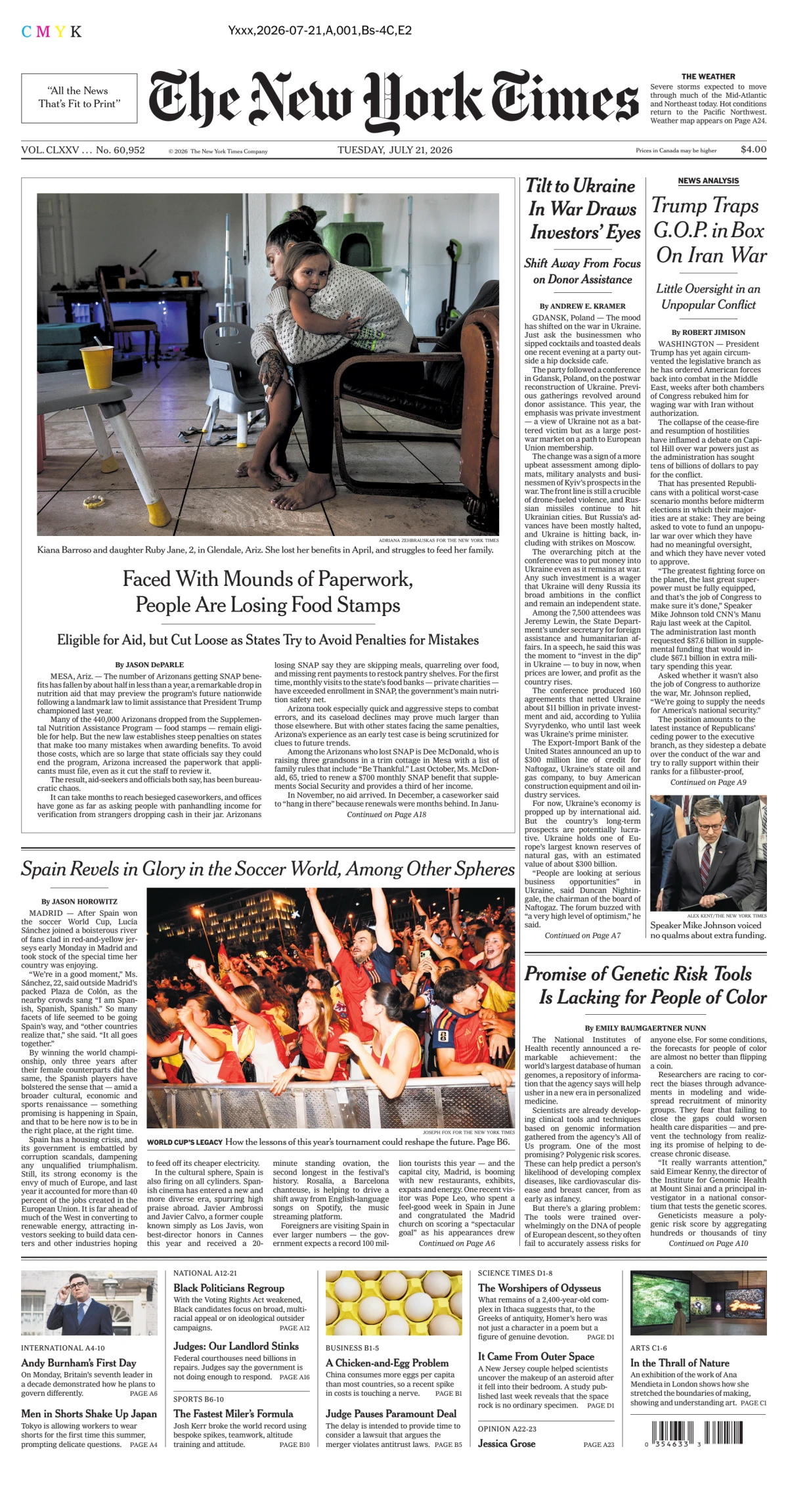 Portada de The New York Times (national) del martes, 21 de julio de 2026