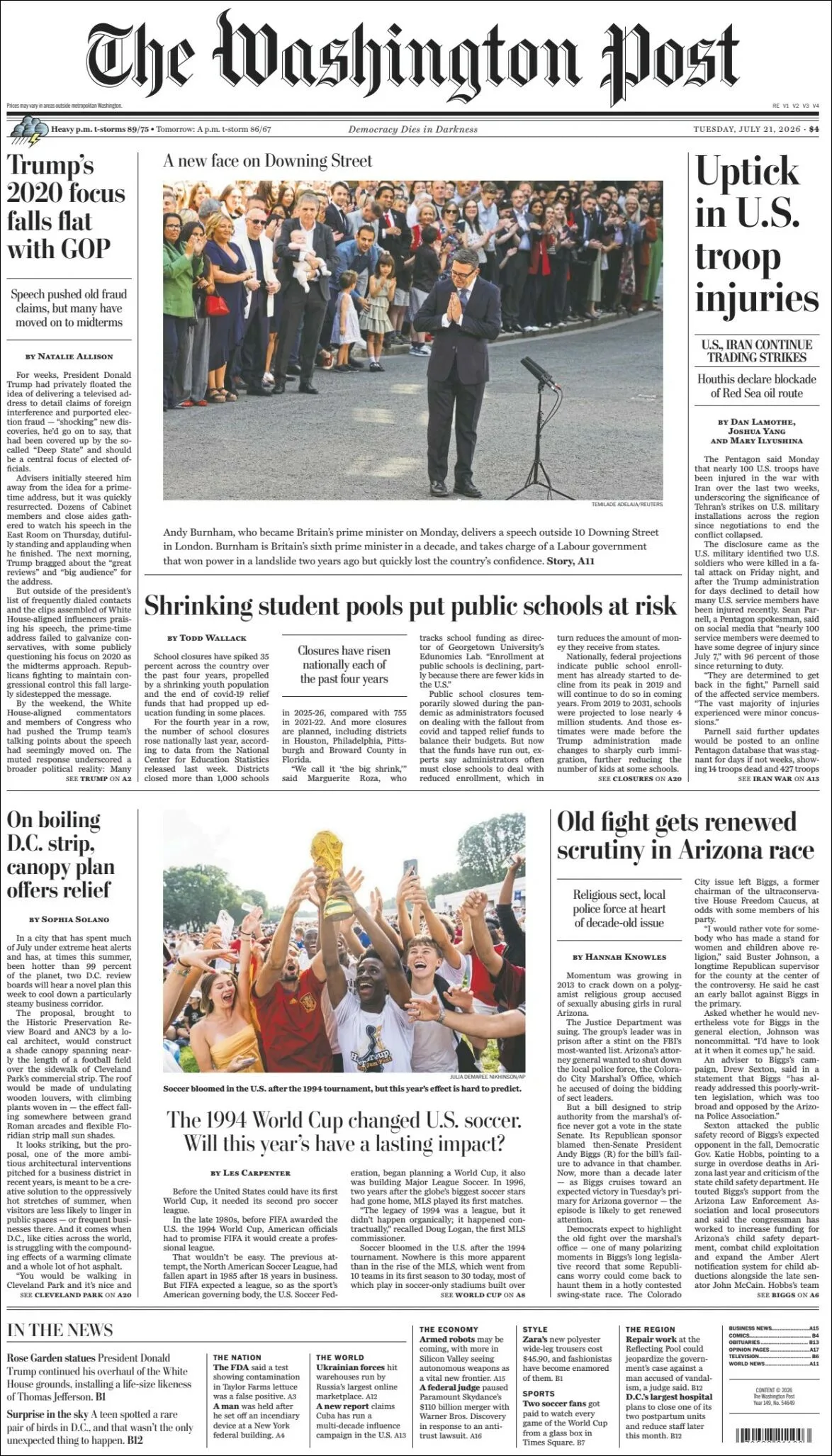 Portada de The Washington Post del martes, 21 de julio de 2026