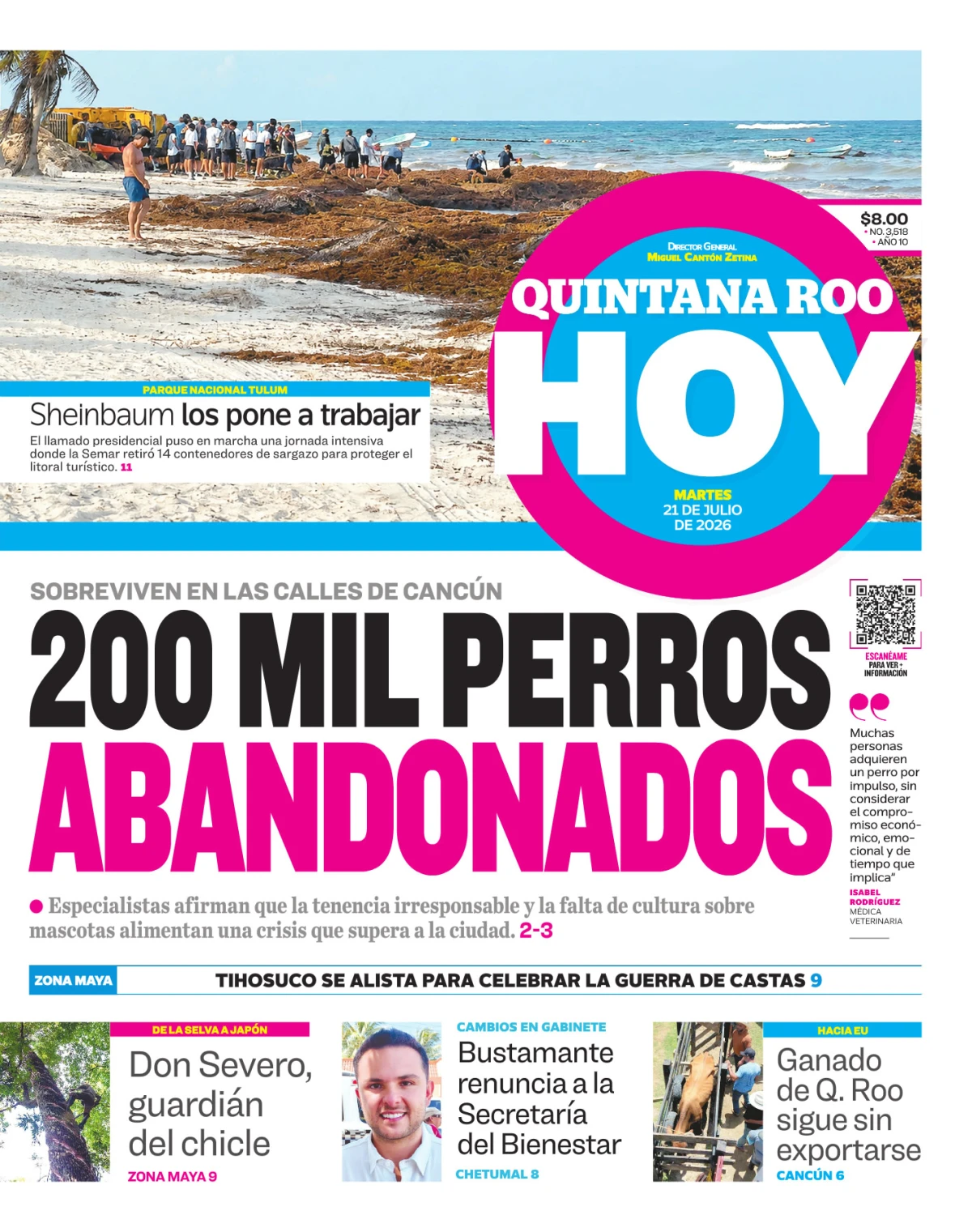 Portada de Quintana Roo Hoy (portada) del martes, 21 de julio de 2026