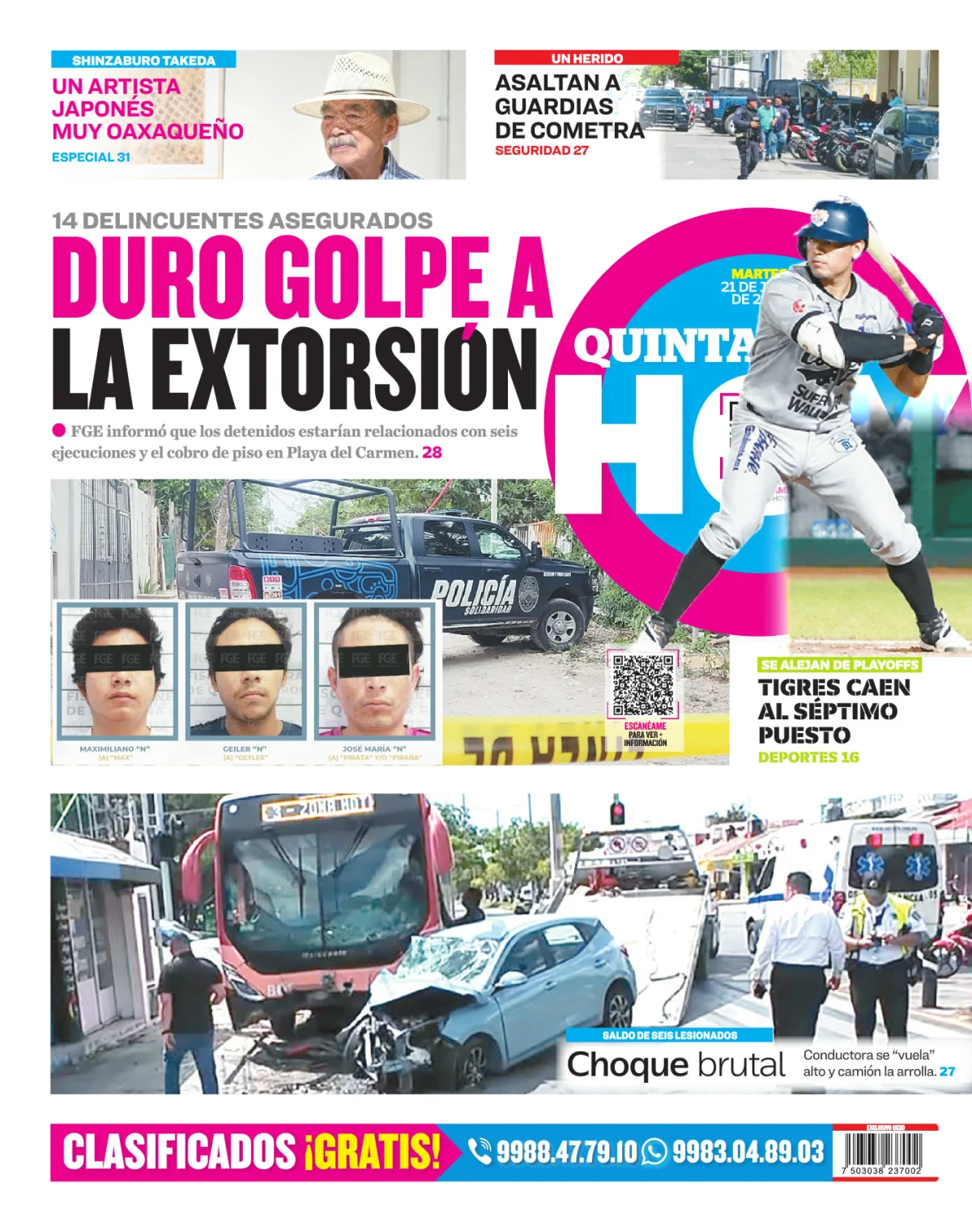 Portada de Quintana Roo Hoy (contraportada) del martes, 21 de julio de 2026