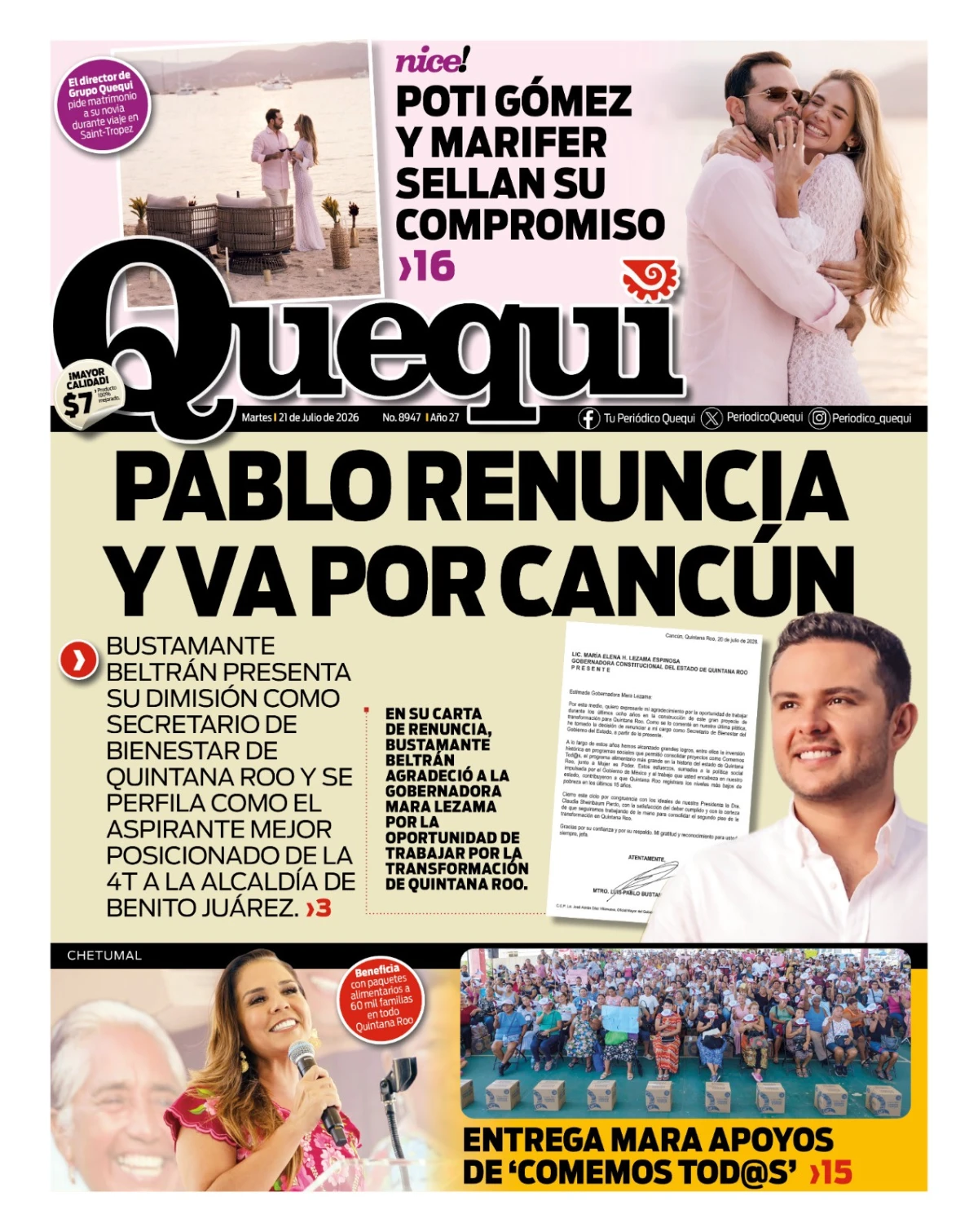 Portada de Quequi del martes, 21 de julio de 2026