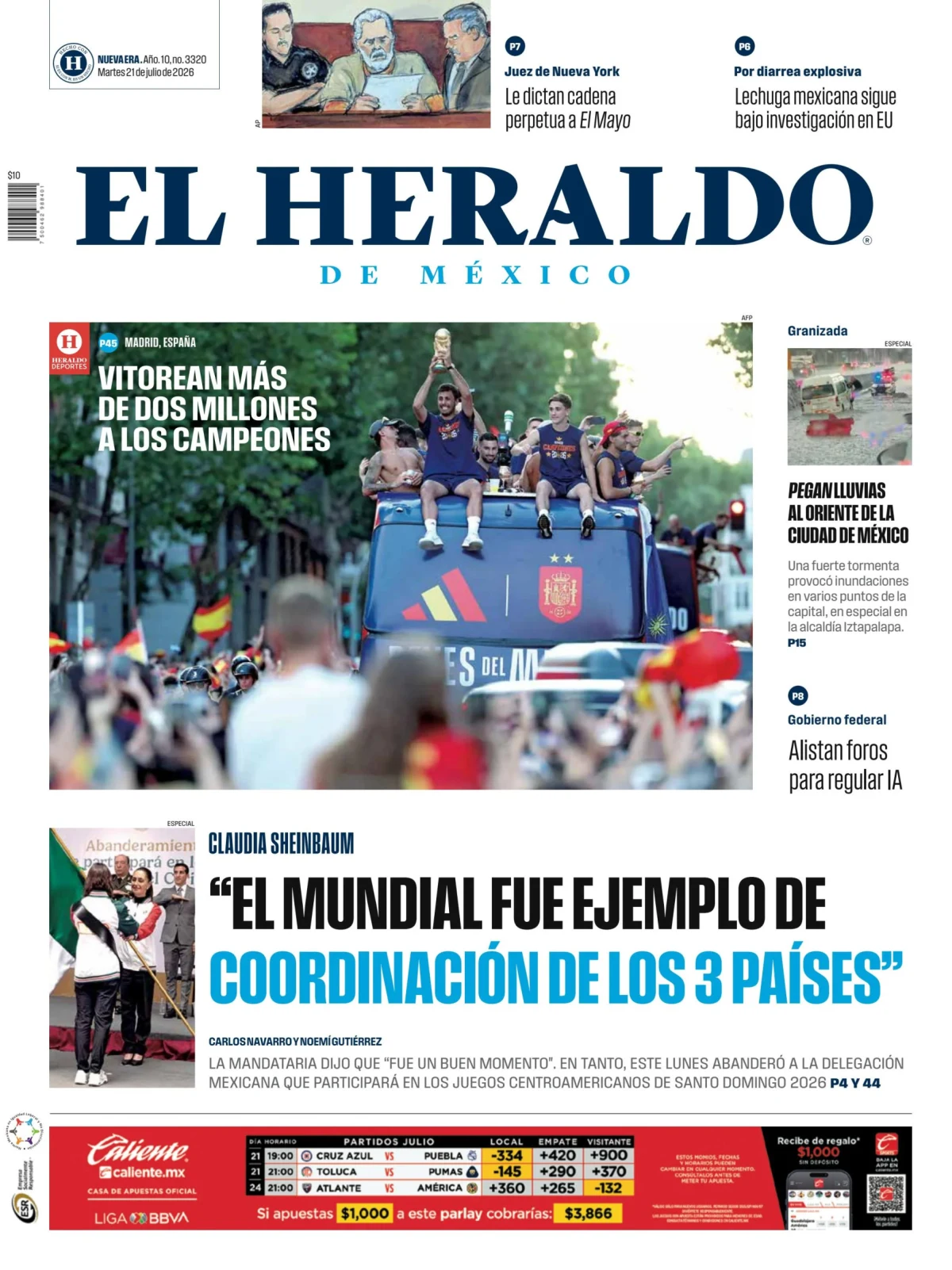 Portada de El Heraldo de Mexico del martes, 21 de julio de 2026