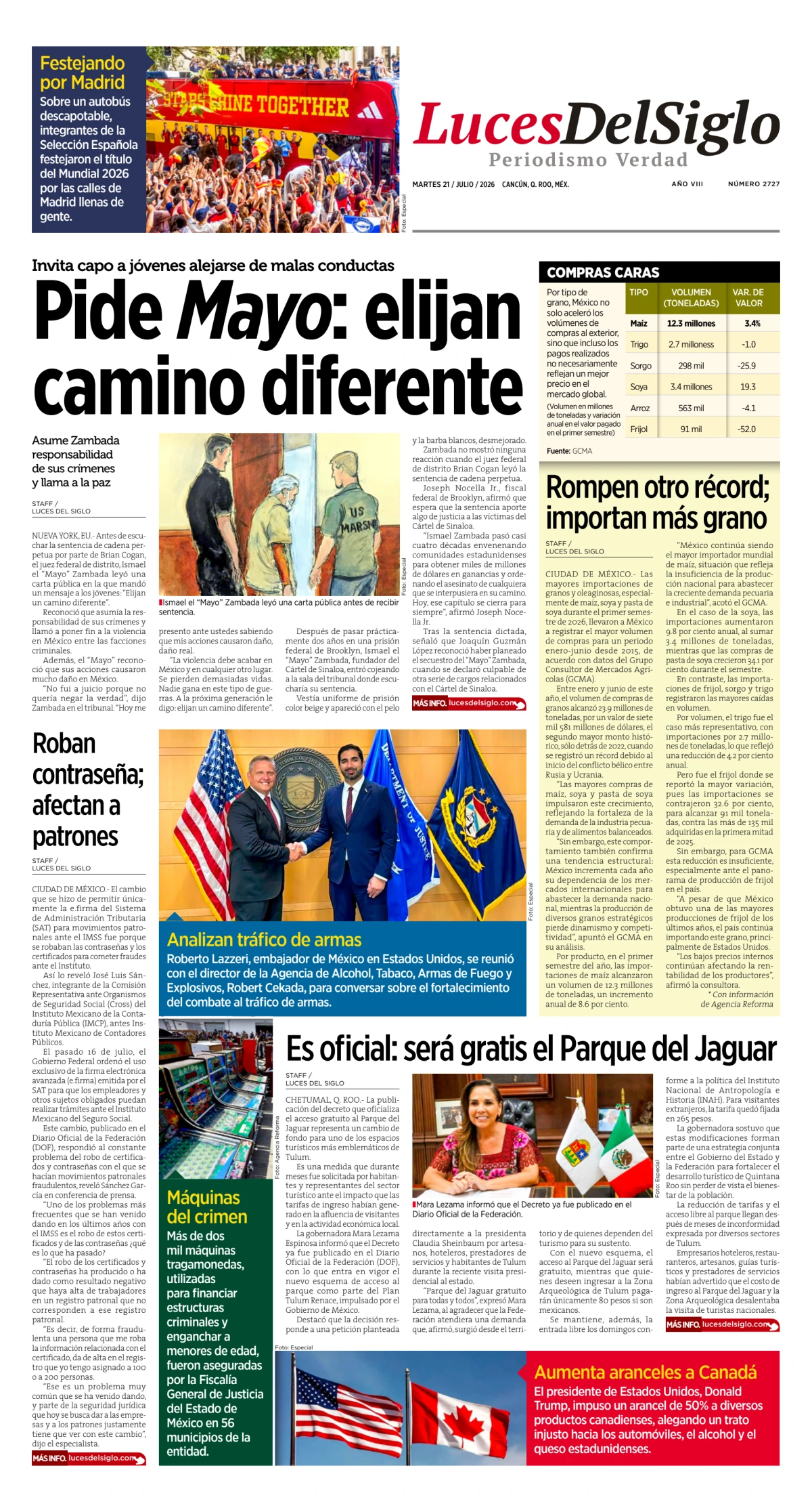 Portada de Luces del Siglo del martes, 21 de julio de 2026