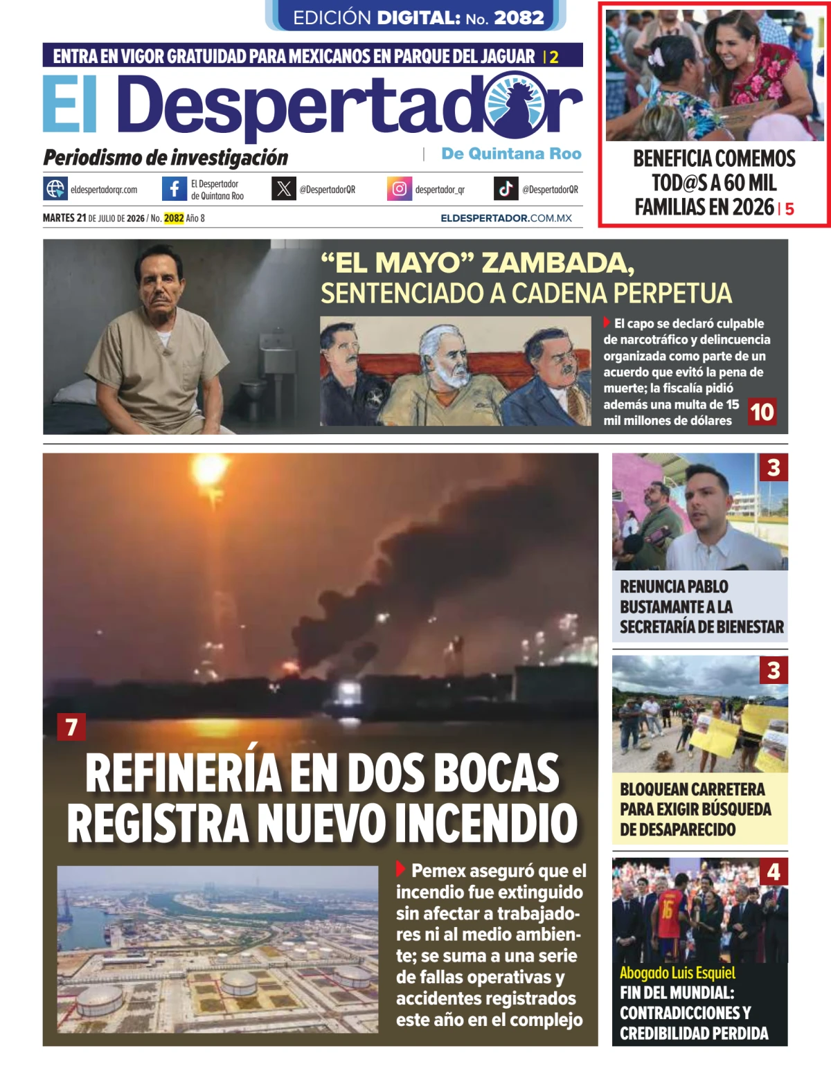 Portada de El Despertador de Quintana Roo del martes, 21 de julio de 2026