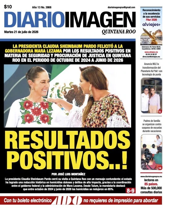 Portada de Diario Imagen Quintana Roo del martes, 21 de julio de 2026