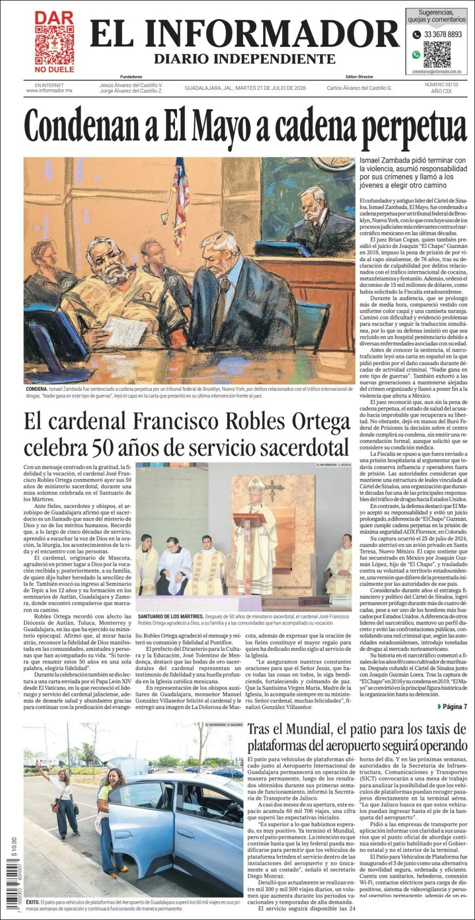 Portada de El Informador del martes, 21 de julio de 2026
