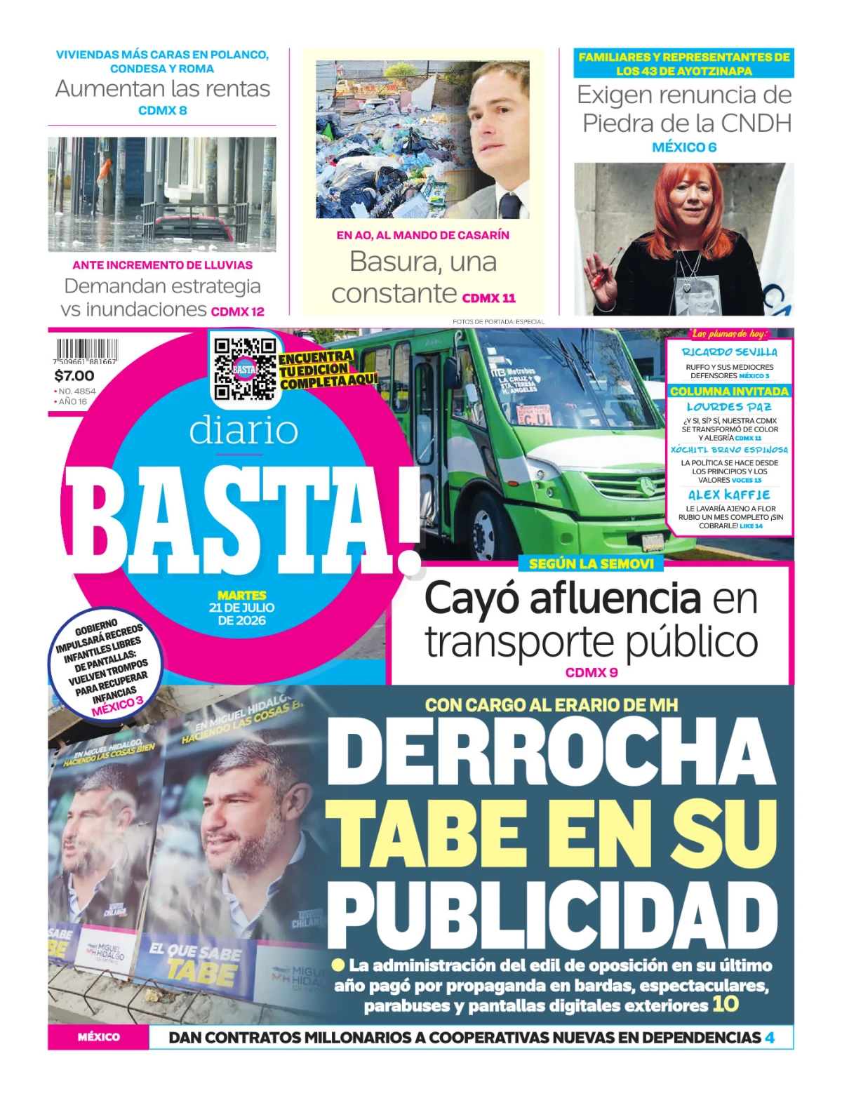 Portada de Basta! (portada) del martes, 21 de julio de 2026