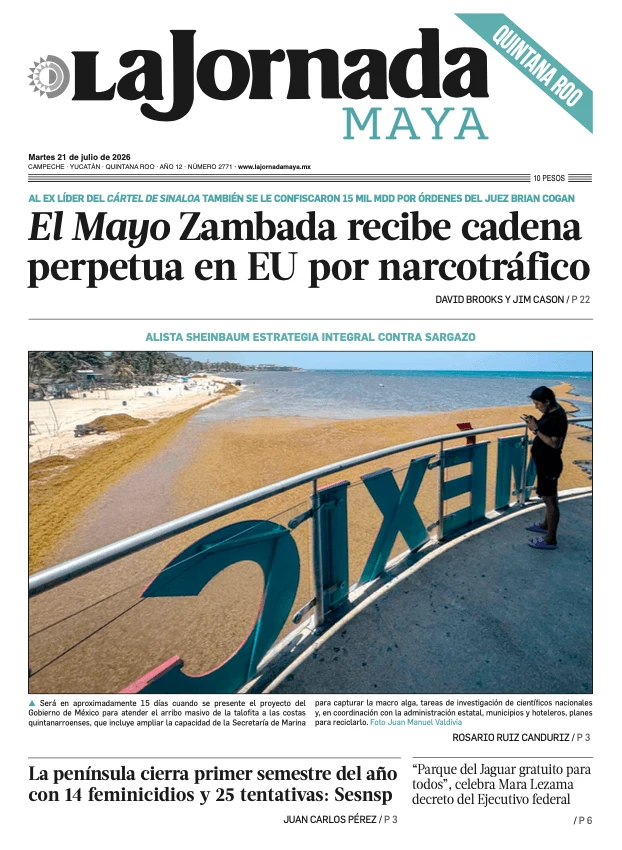 Portada de La Jornada Maya Quintana Roo del martes, 21 de julio de 2026