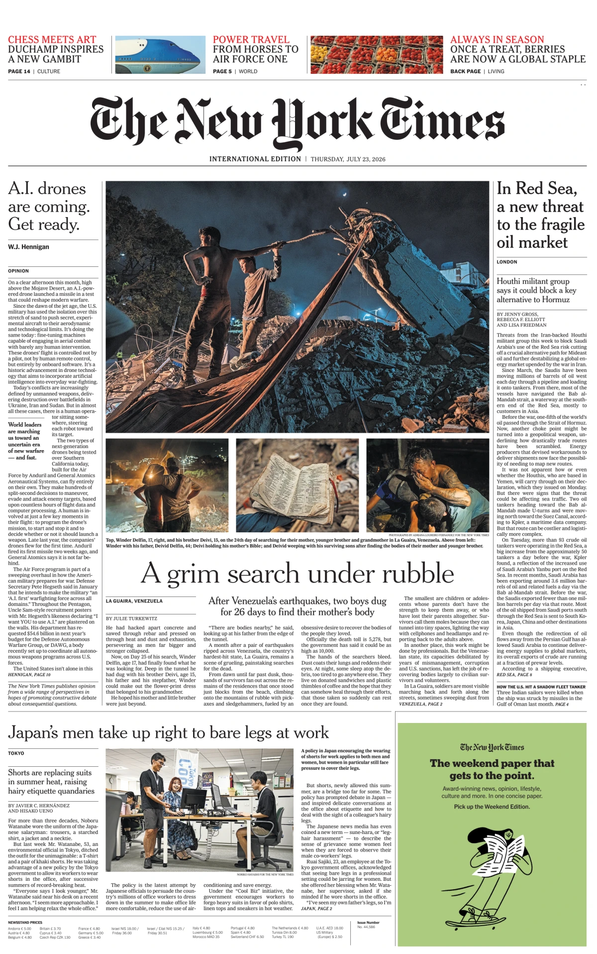 Portada de The New York Times (international) del jueves, 23 de julio de 2026