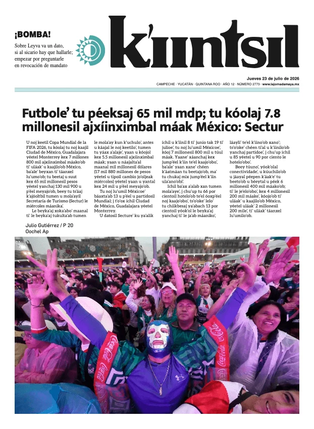 Portada de La Jornada - Kiintsil del jueves, 23 de julio de 2026