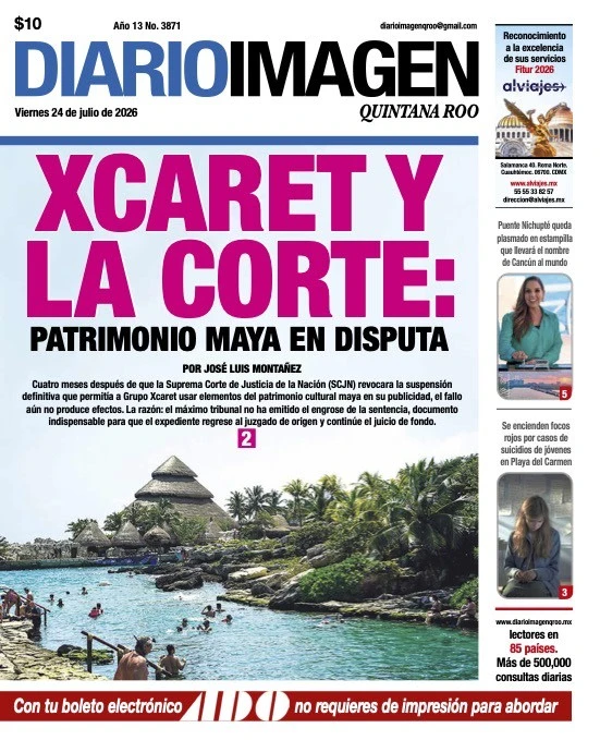 Portada de Diario Imagen Quintana Roo del viernes, 24 de julio de 2026
