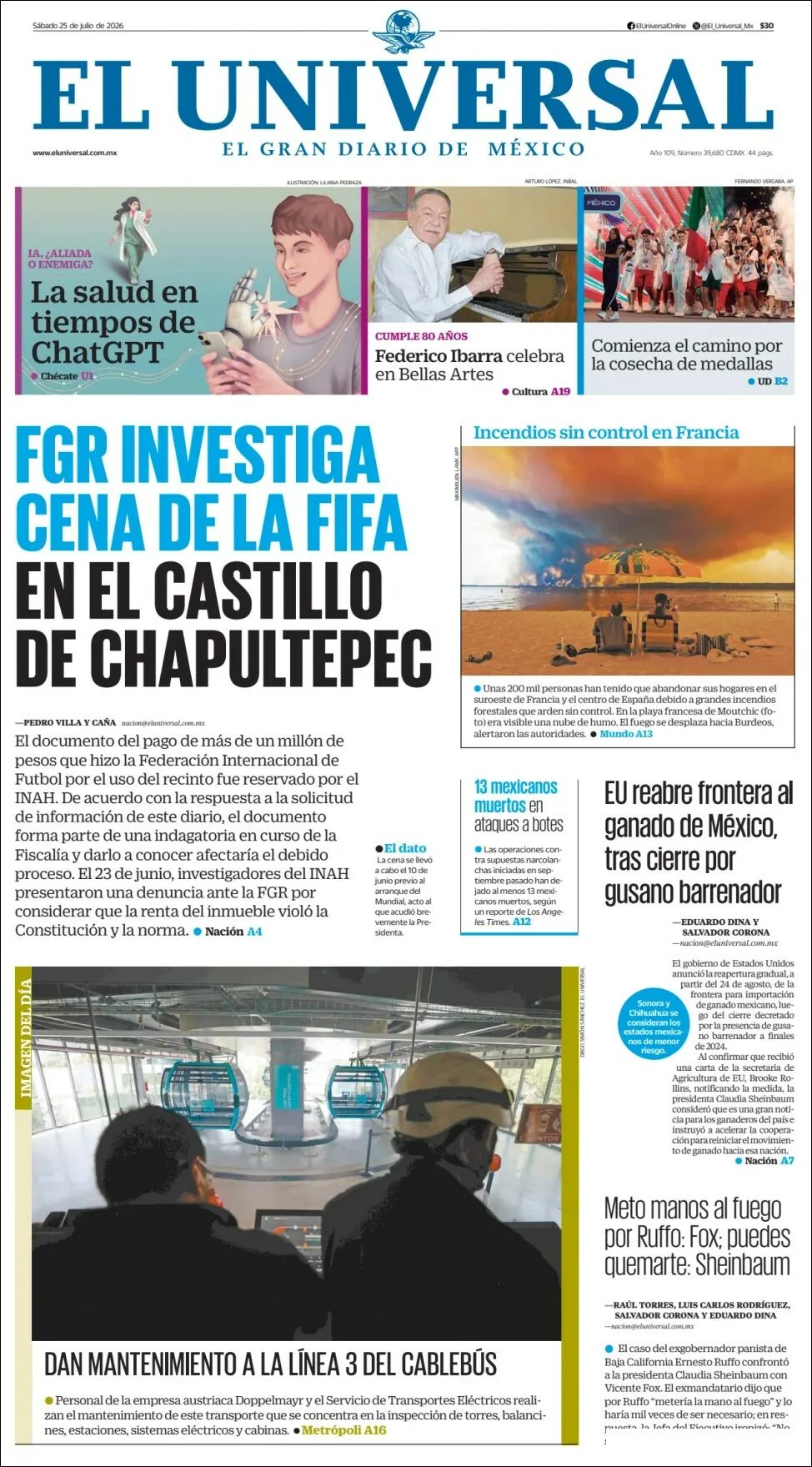 Portada de El Universal