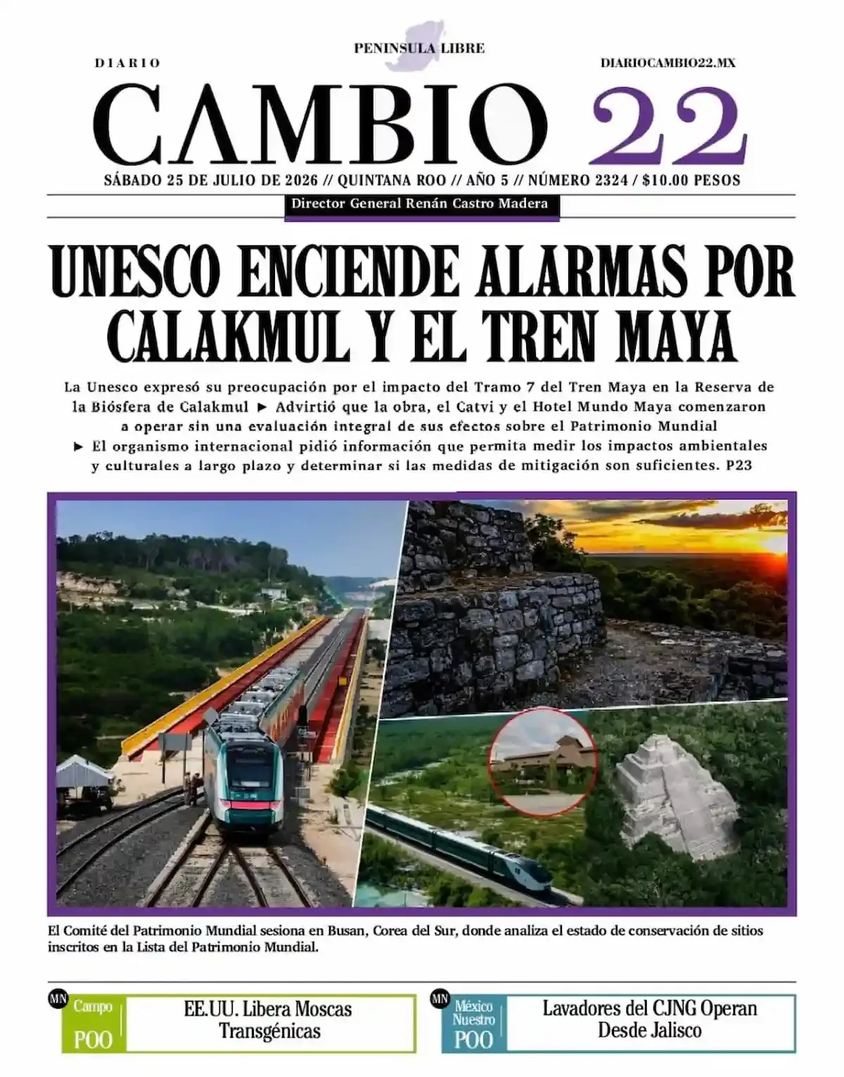 Portada de Diario Cambio 22 (portada) del sábado, 25 de julio de 2026